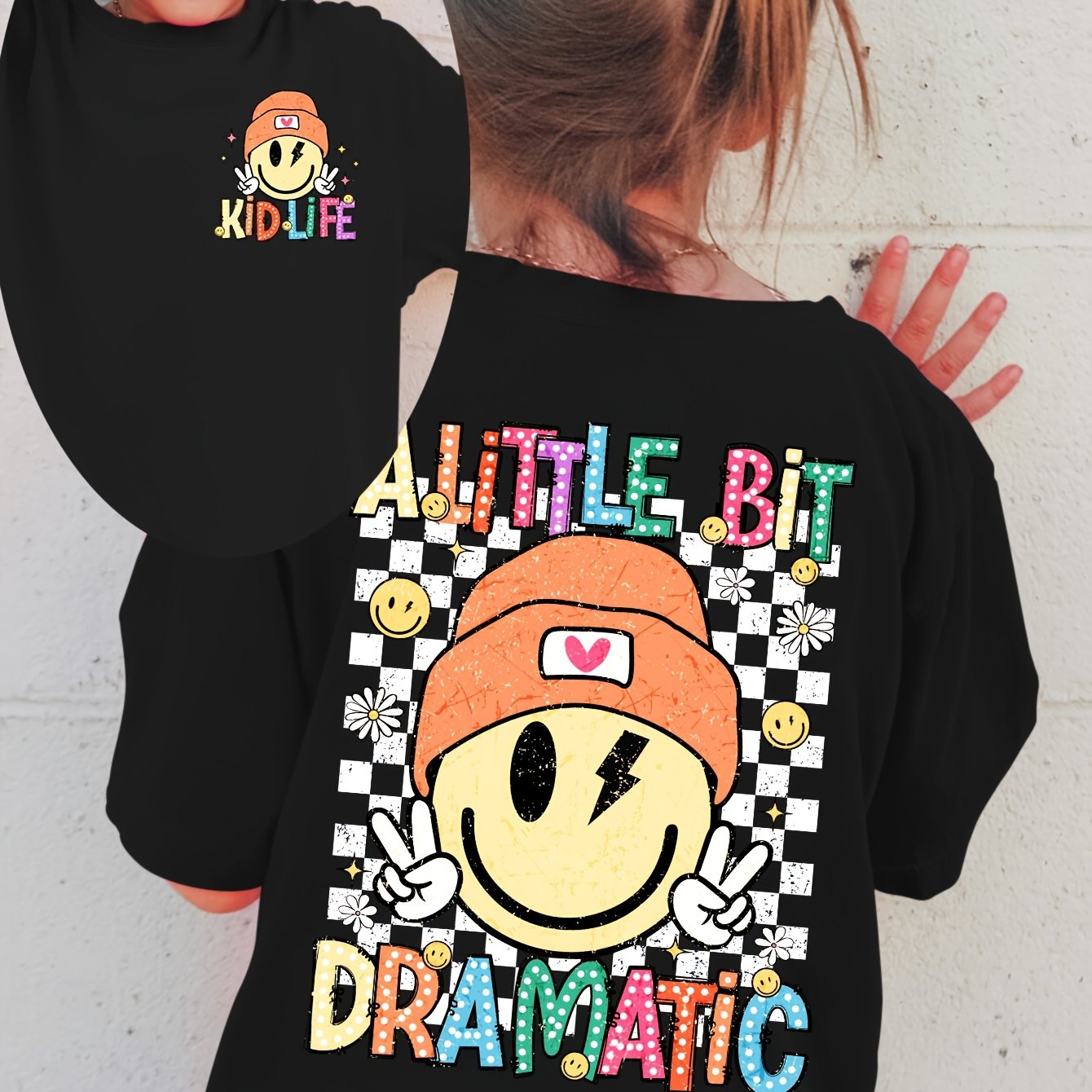 Image of Summer Fashion Girls' Short Sleeve T-shirt Dramatic Letter Double-sided Versatile Top Nydx5507