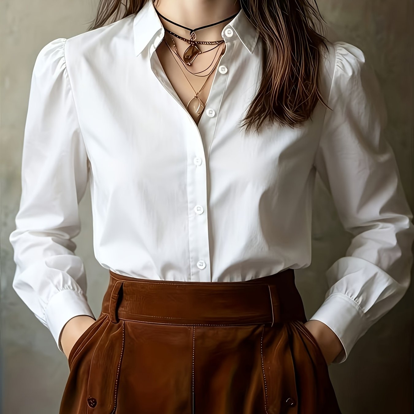 TEMU Elegant Solid Color Shirts For Women, Suitable For , Western Style