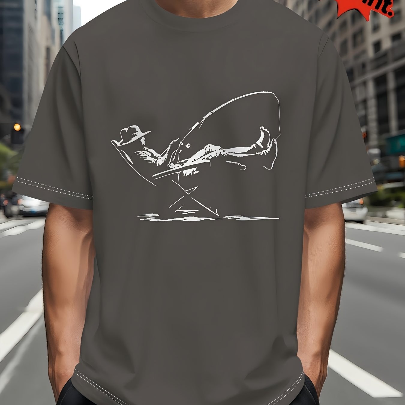 TEMU Summer Men's , Lazy Style! Lounge Chair Fishing Pattern T-shirt, Casual And Comfortable Versatile Men's Round Neck Short Sleeved Shirt, Suitable