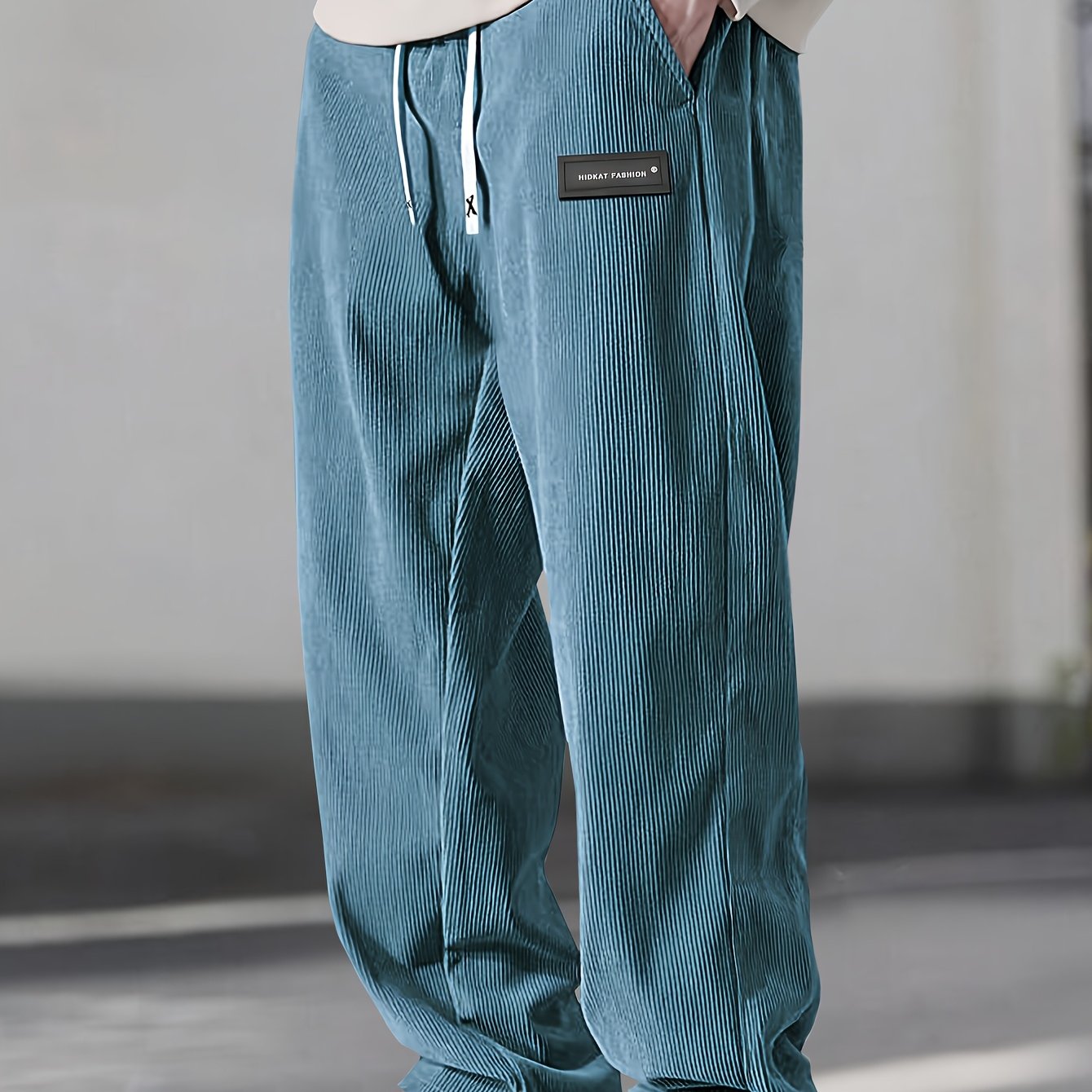E-shop Herren Cordhose Einfarbig Weich Atmungsaktiv Casual Hose mit Kordelzug Bund & Mittlere Taille Regular Länge für Ganzjahres-Komfortable