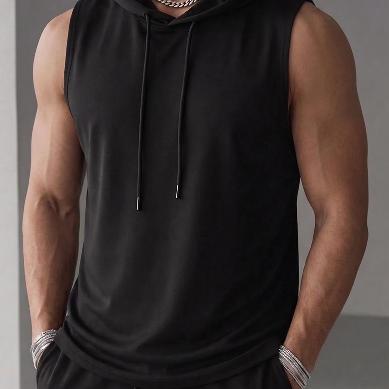 TEMU Gilet à capuche pour homme - Gilet de fitness manches à capuche pour homme, style entraînement puissant décontracté, tissu haute élasticité aux