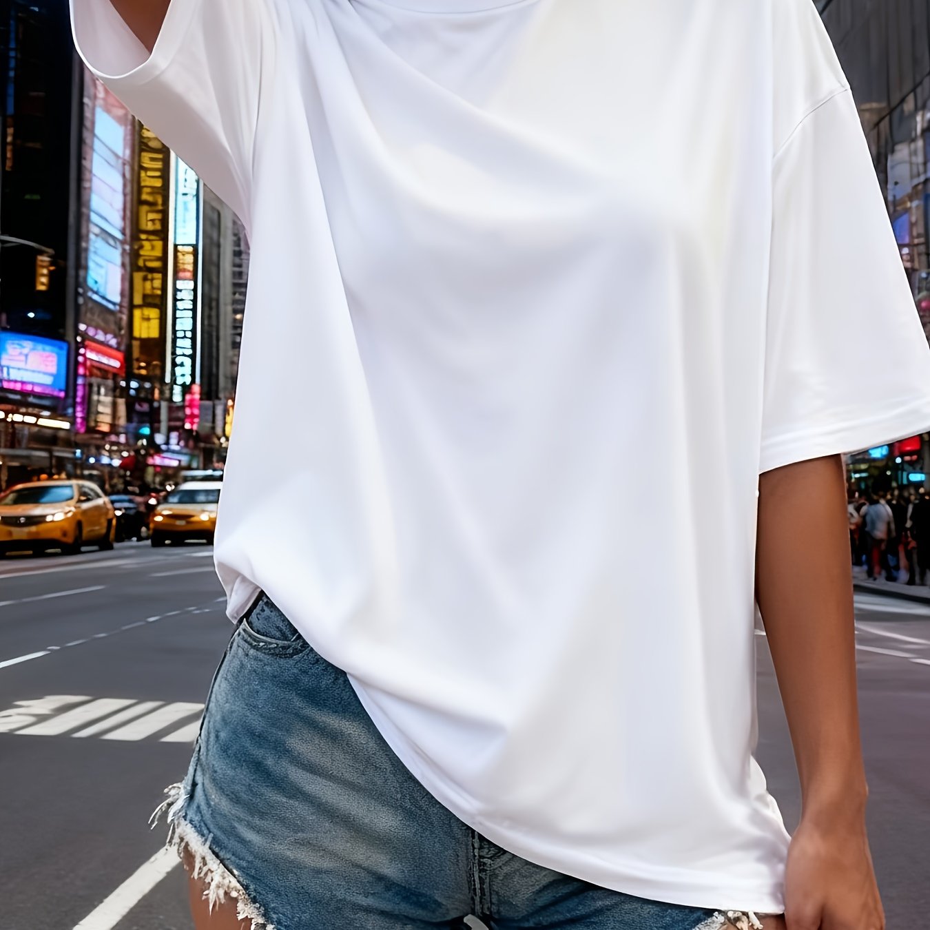 Image of Plus Size Women's Fashion Outdoor Simple Loose Classic Short Sleeve T-shirt