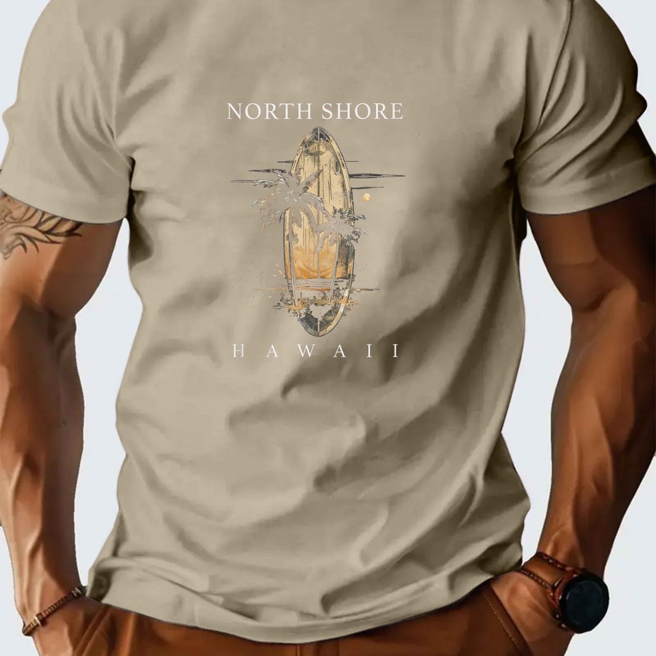 TEMU North Shore Surfer Frühling und Sommer Herren Kurzarm-T-Shirts Bedruckte Oberteile Sommer-T-Shirts