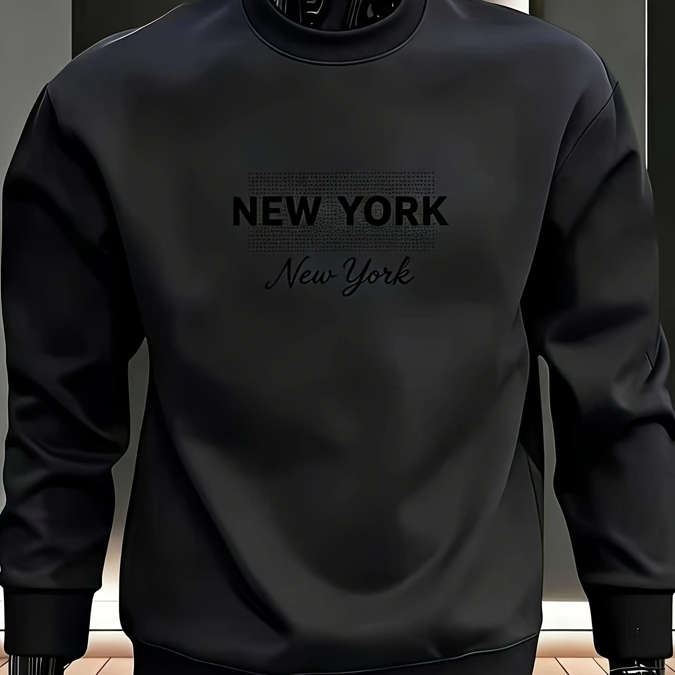 TEMU Men's Fashion Sweatshirt Spring/autumn 2026 Neck Loose Pullover Casual Versatile Long Sleeve Top