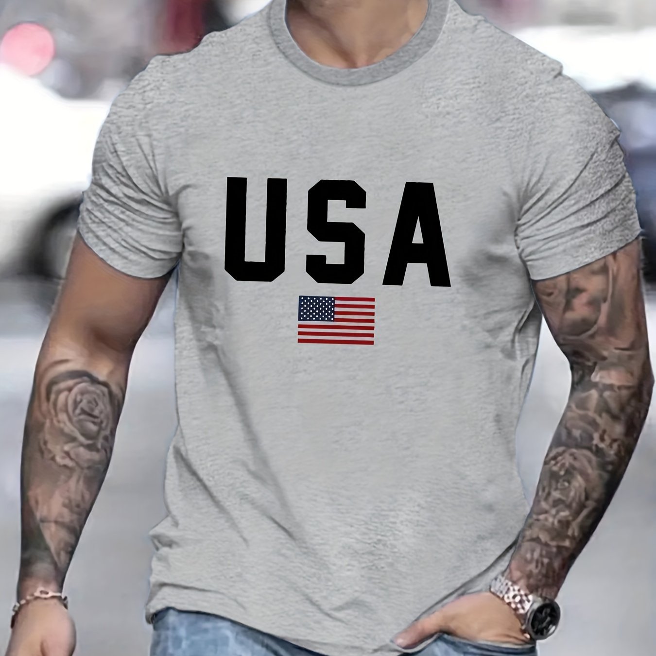 TEMU Usa Print T Shirt, Tees For Men, Casual Short Sleeve T-shirt For Summer