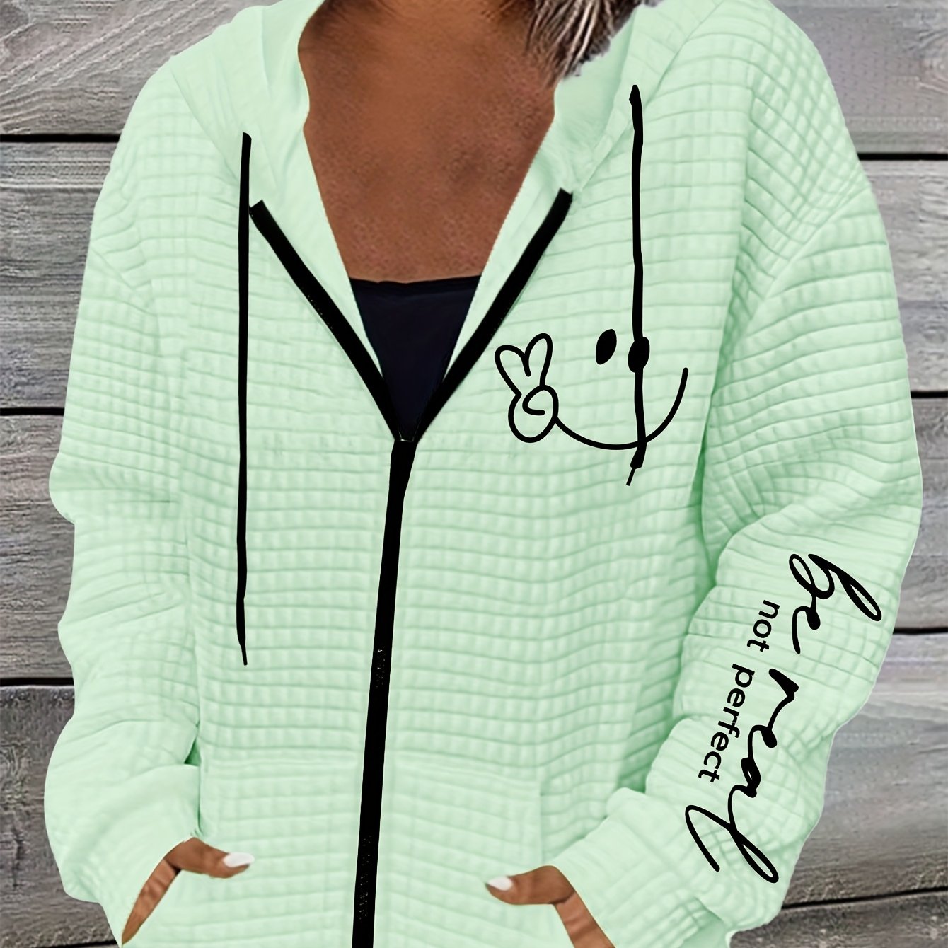 Face Slogan Printed Sweatshirt Long Sleeve Hood Kangaroo Pocket Autumn And Winter Sweatshirt Jacket Casual Tops Women's Clothing