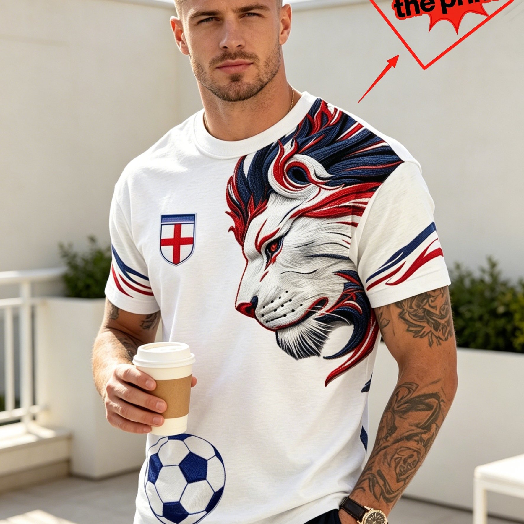 TEMU [printed Design-not Textured] Summer Men Crew Neck England Lion Printed T-shirt Streetwear Casual Daily Wear