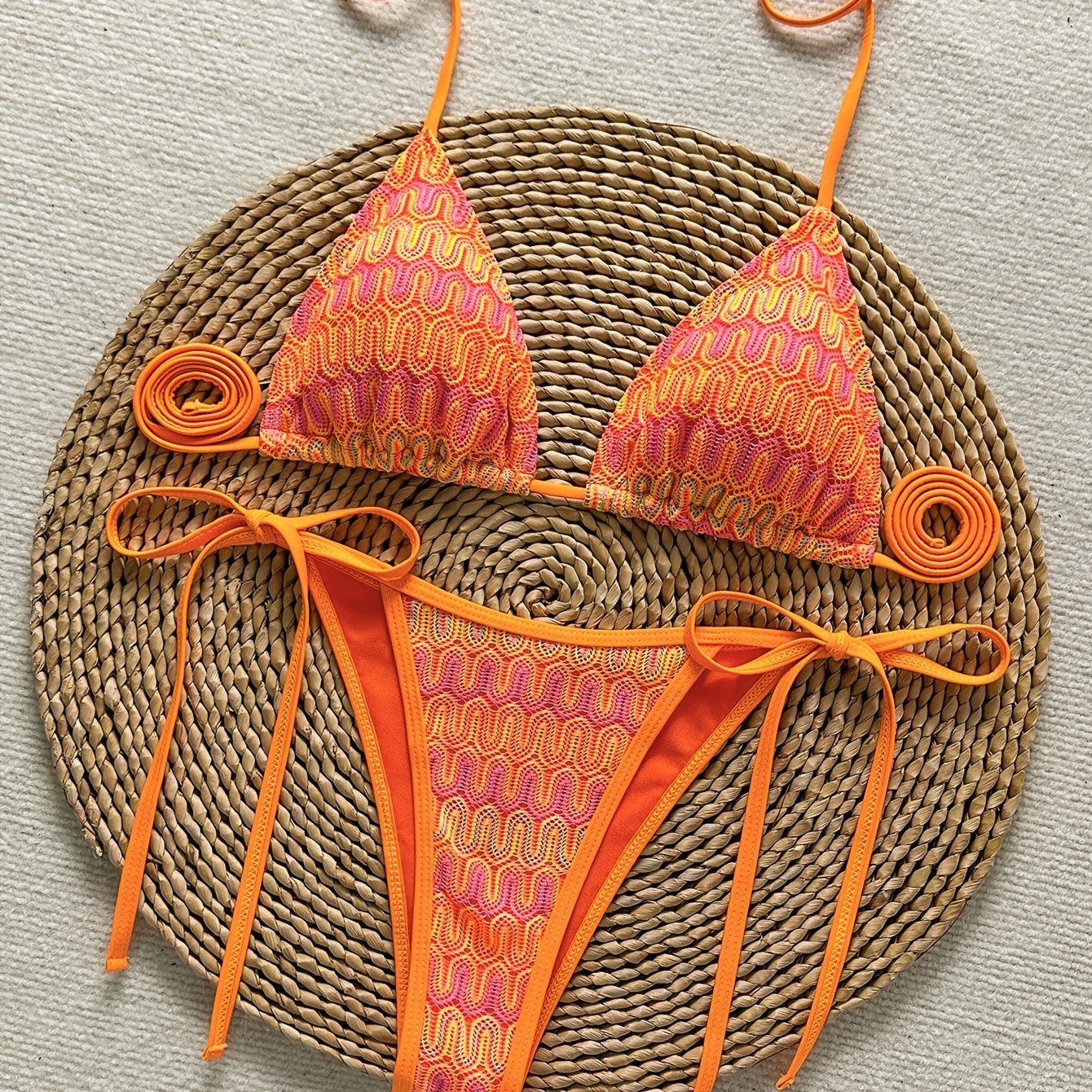 E-shop Damen Zweiteiliger Badeanzug mit dünnen Trägern, Rückenbindung seitlich gebundenen Badeshorts für Damen Strandmode