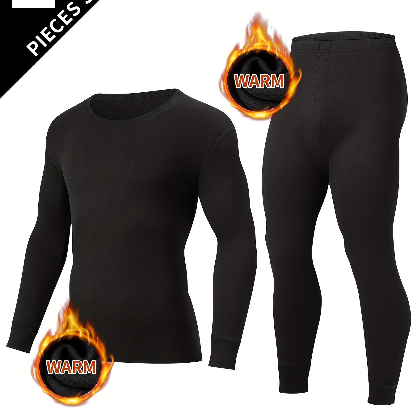 TEMU 2pcs Men's Thermal Underwear Set, Long-sleeve T-shirt   Pants, Autumn/winter Warm Casual Inner Layer Base Layer Sweatshirt Top And Pants