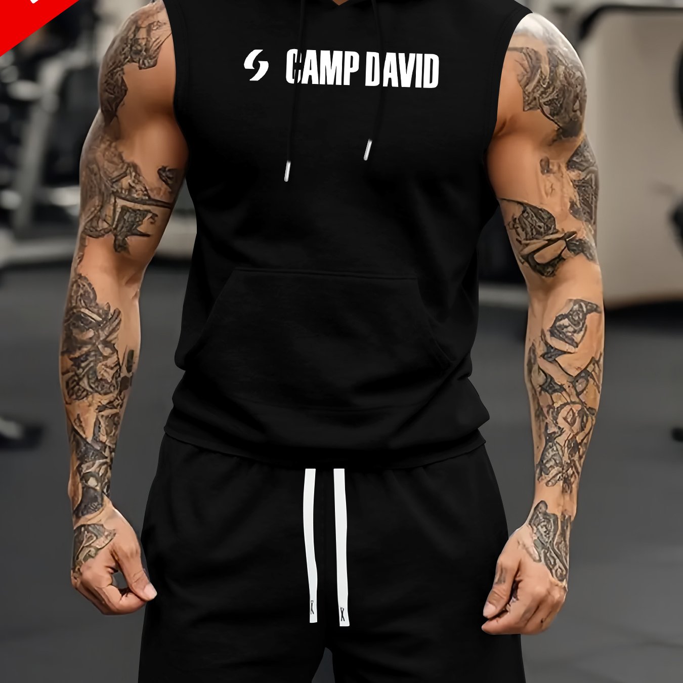 TEMU Herren Camp David Grafik-Tanktop & Shorts Set - Ärmelloses Kapuzenweste mit "CAMP DAID" Aufdruck, Hellgrau, Lässige Sommer-Sportbekleidung für