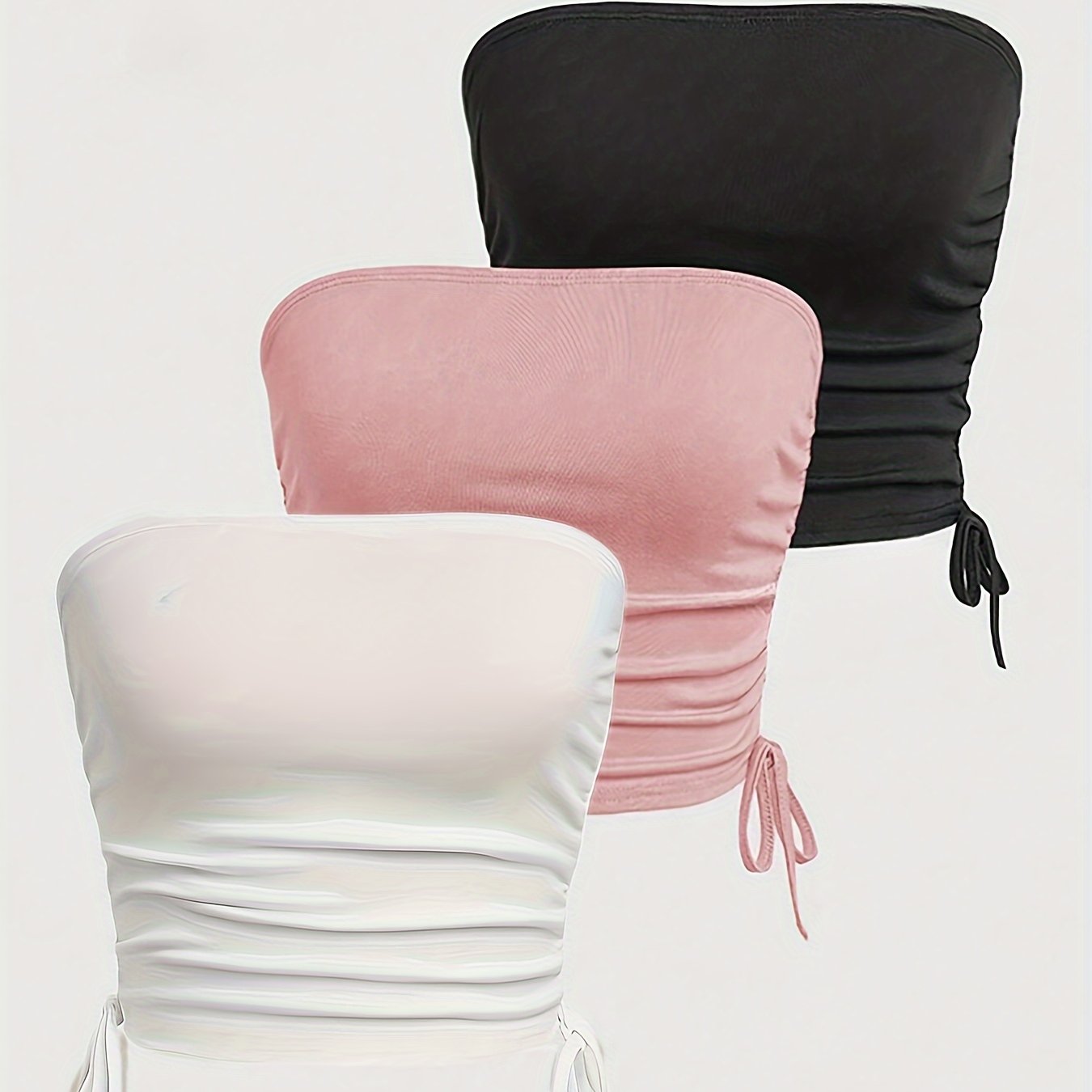 TEMU -piece Set Of Solid Color Summer Fashion Strapless Tops For Women