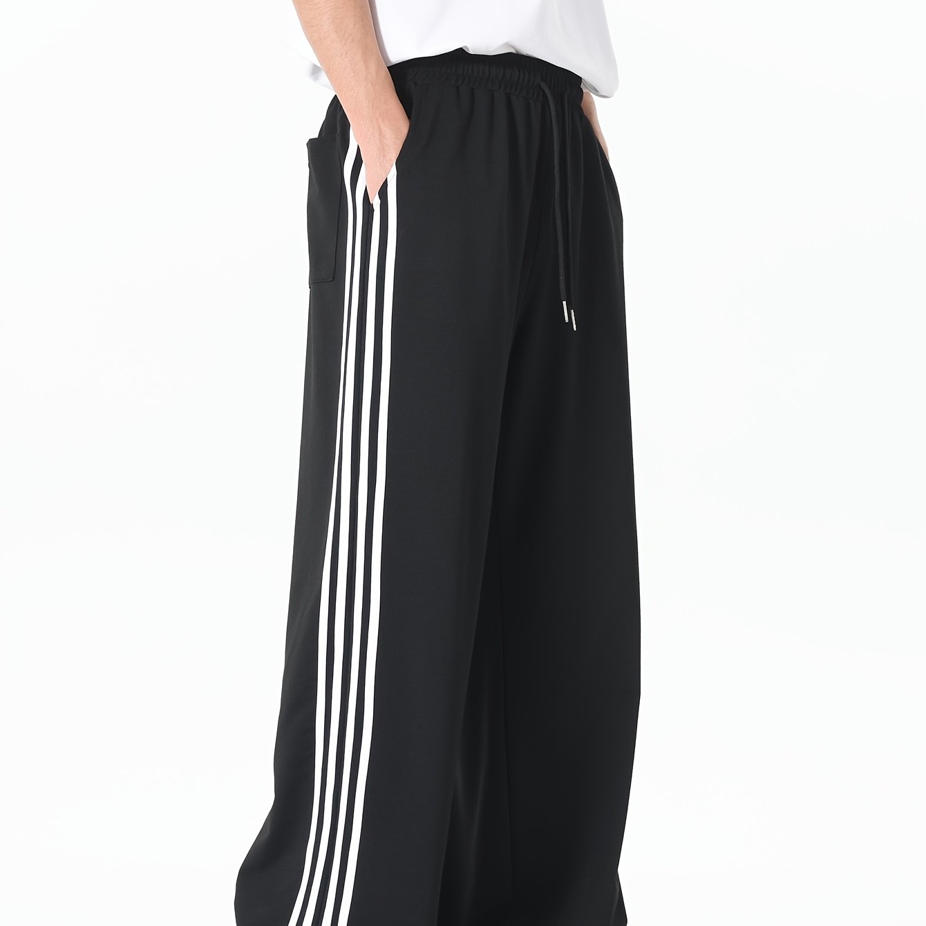 TEMU Men's Knit Elastic Breathable Fabric Drawstring Casual Fashion Straight Athletic Long Pants