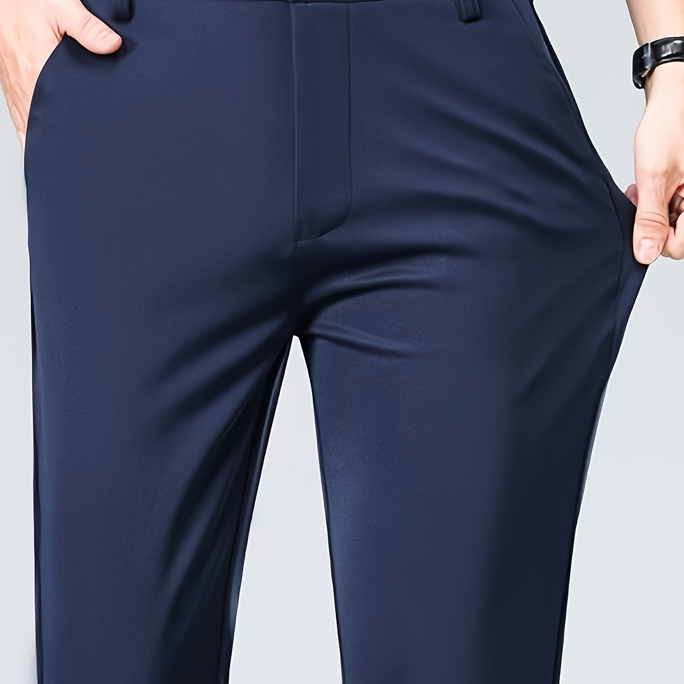 TEMU Men's Casual Straight-leg Dress Pants - Relaxed Fit, Polyester Blend With Button Closure,