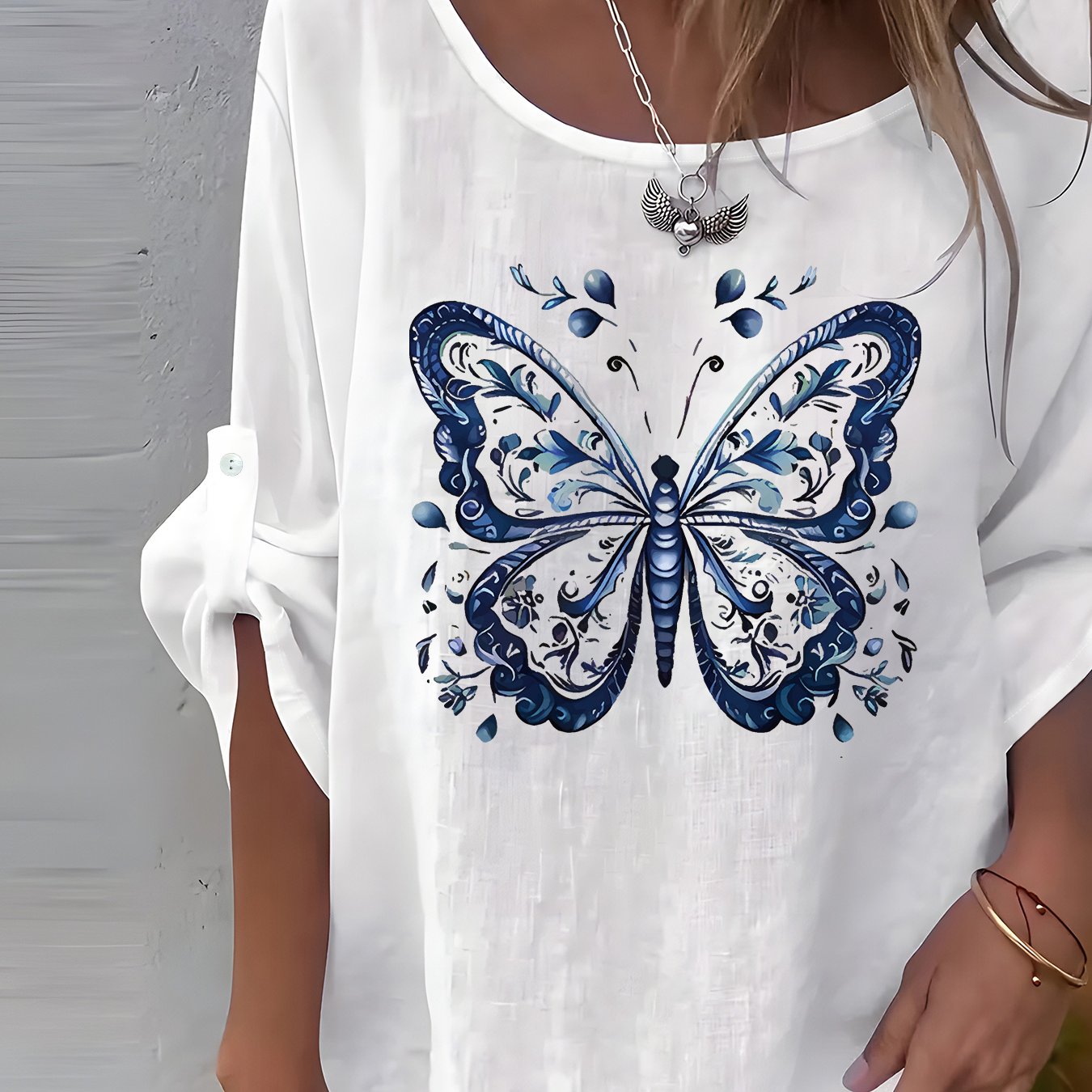 TEMU Chemise à manches longues et col rond décontractée pour femme, style bohème simple avec imprimé floral européen et américain, 1 pièce, blouse