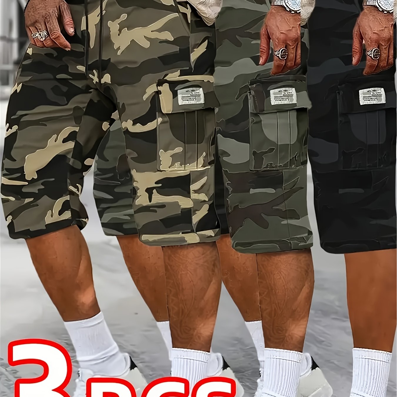 TEMU 3pcs Set, Men's Fashionable And High-end Versatile Shorts, Loose Camouflage Quarter Shorts, This Shorts Is As A Gift
