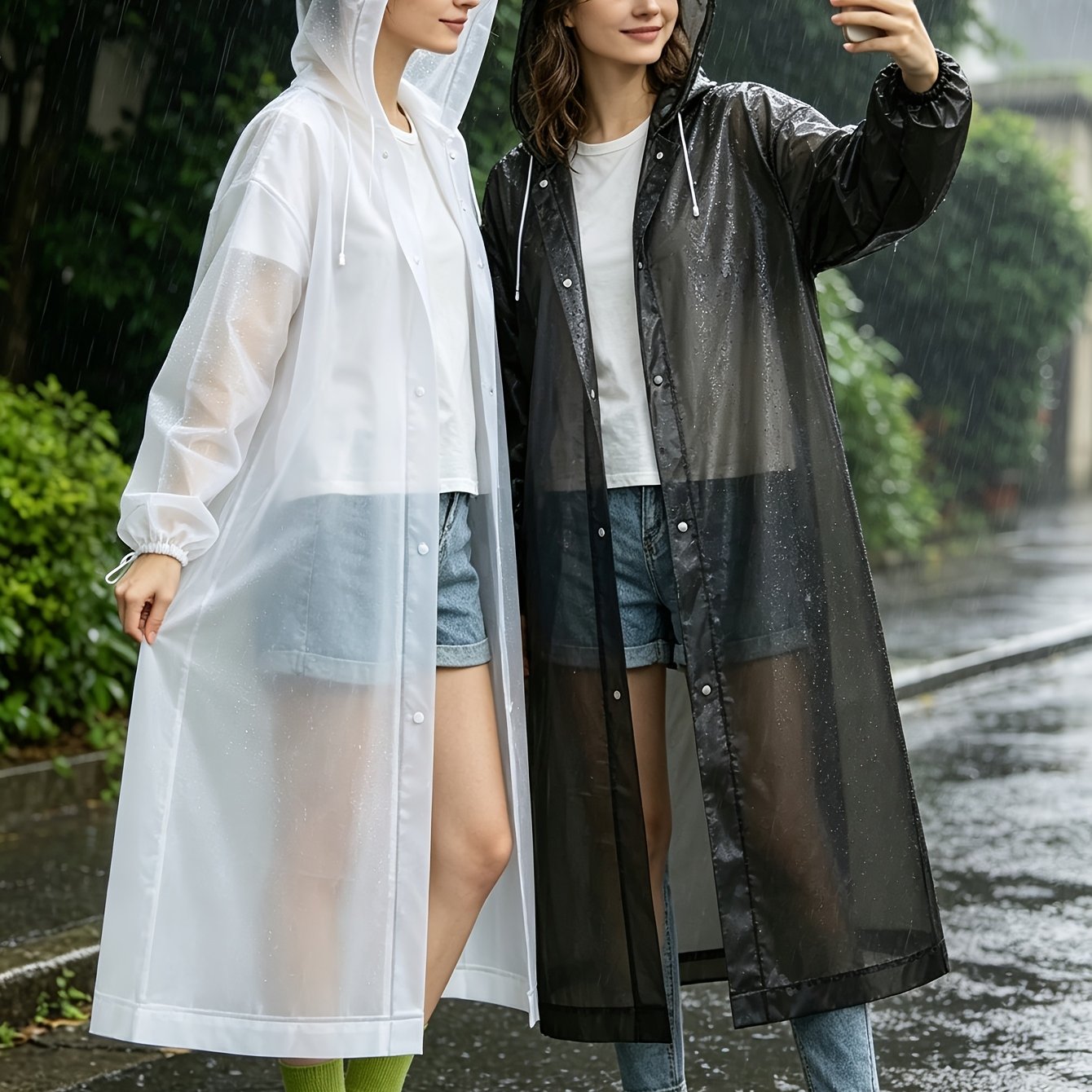 TEMU 2pcs High Quality Windproof Full-body Hooded Raincoat Jacket - Adjustable Cuffs & Waist, Lightweight Hooded Outerwear Suitable For Hiking,