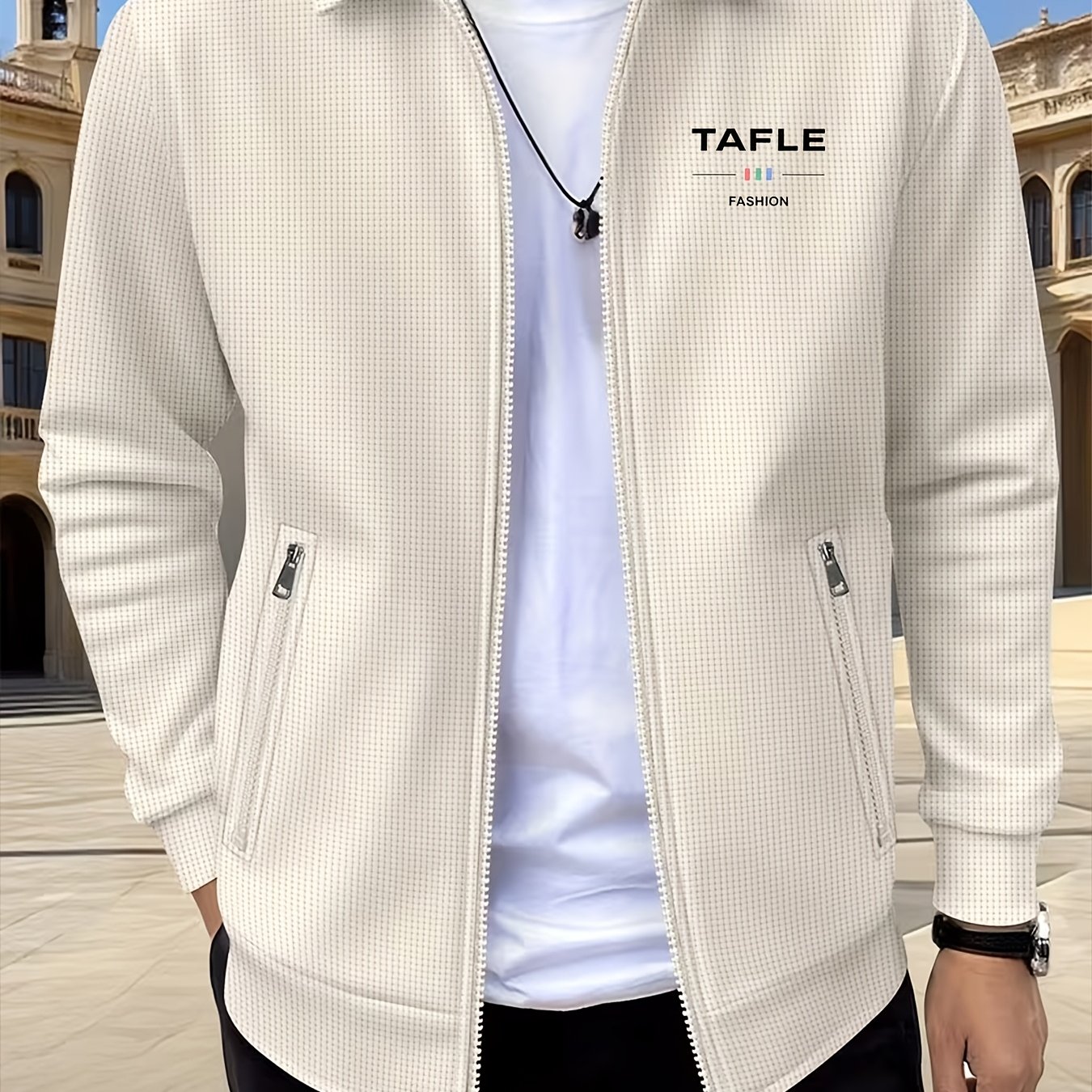 TEMU [ Obm] 2026 Men's Spring/summer New Lapel Jacket, Casual Fashion Zip-up Style Waffle Coat Men's Trendy Item