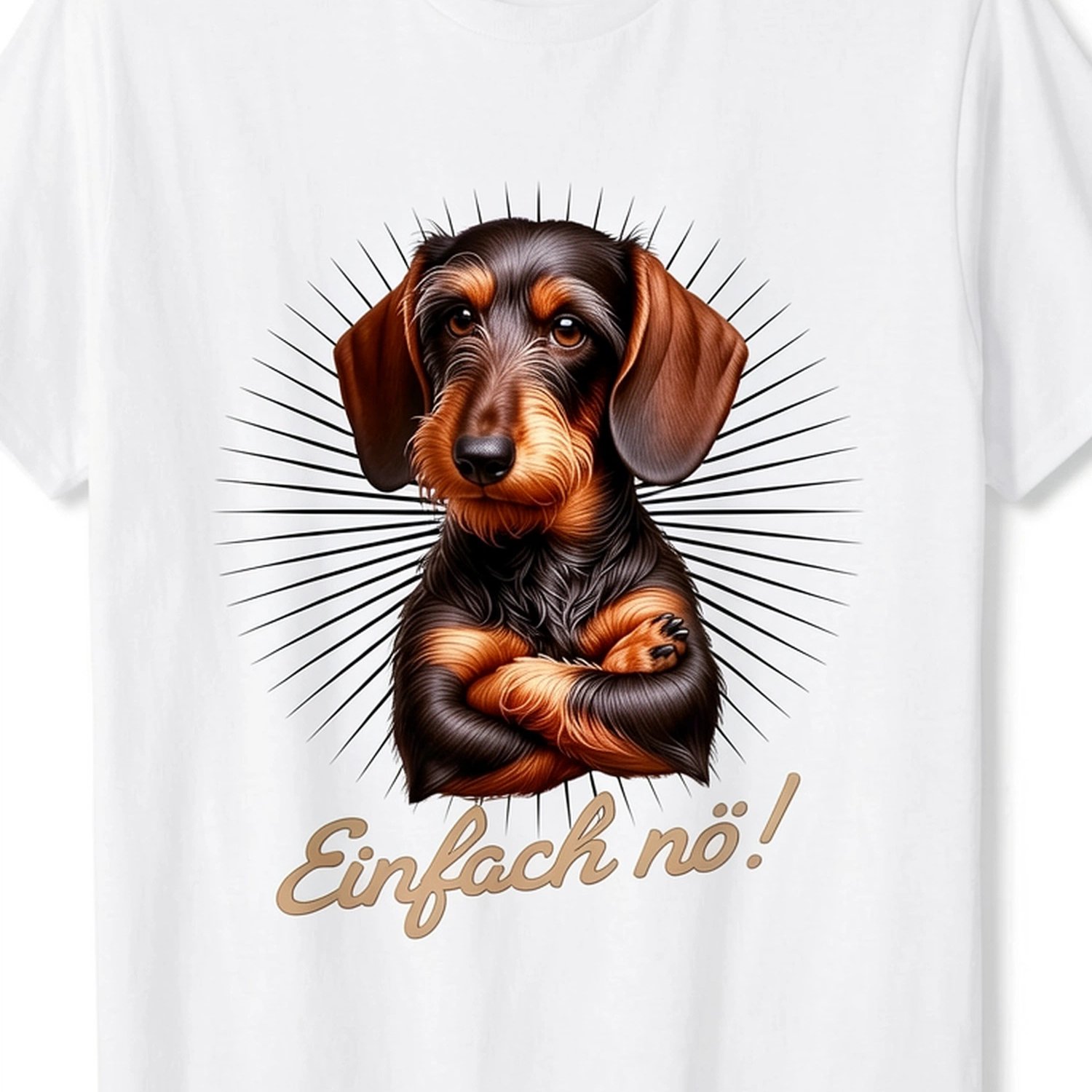 Dachshund T-shirt | Black, Crew Neck, With German Text 'simply No! No!', Geometric Pattern, Stretch Fabric, Regular Fit, Plus Size