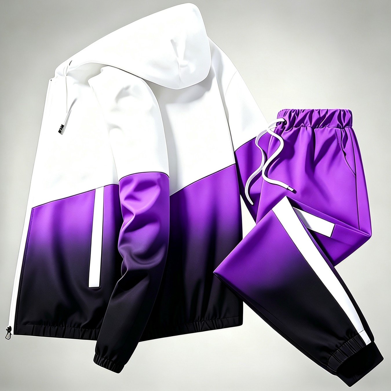 Image of Unisex Hoodie Tracksuit Set, Two-piece Jogging Outfit, Color-block Hoodie Jacket, Gradient Print Sports Set, Casual Zip-up Hoodie And Casual Pants, Gift For Men