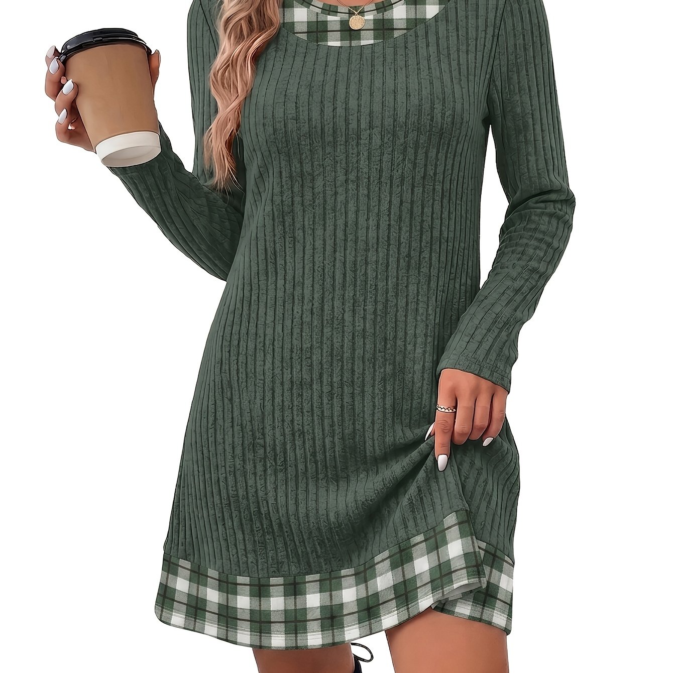 TEMU Women's Comfortable Casual Crew Neck Fashion Long Sleeve Dress