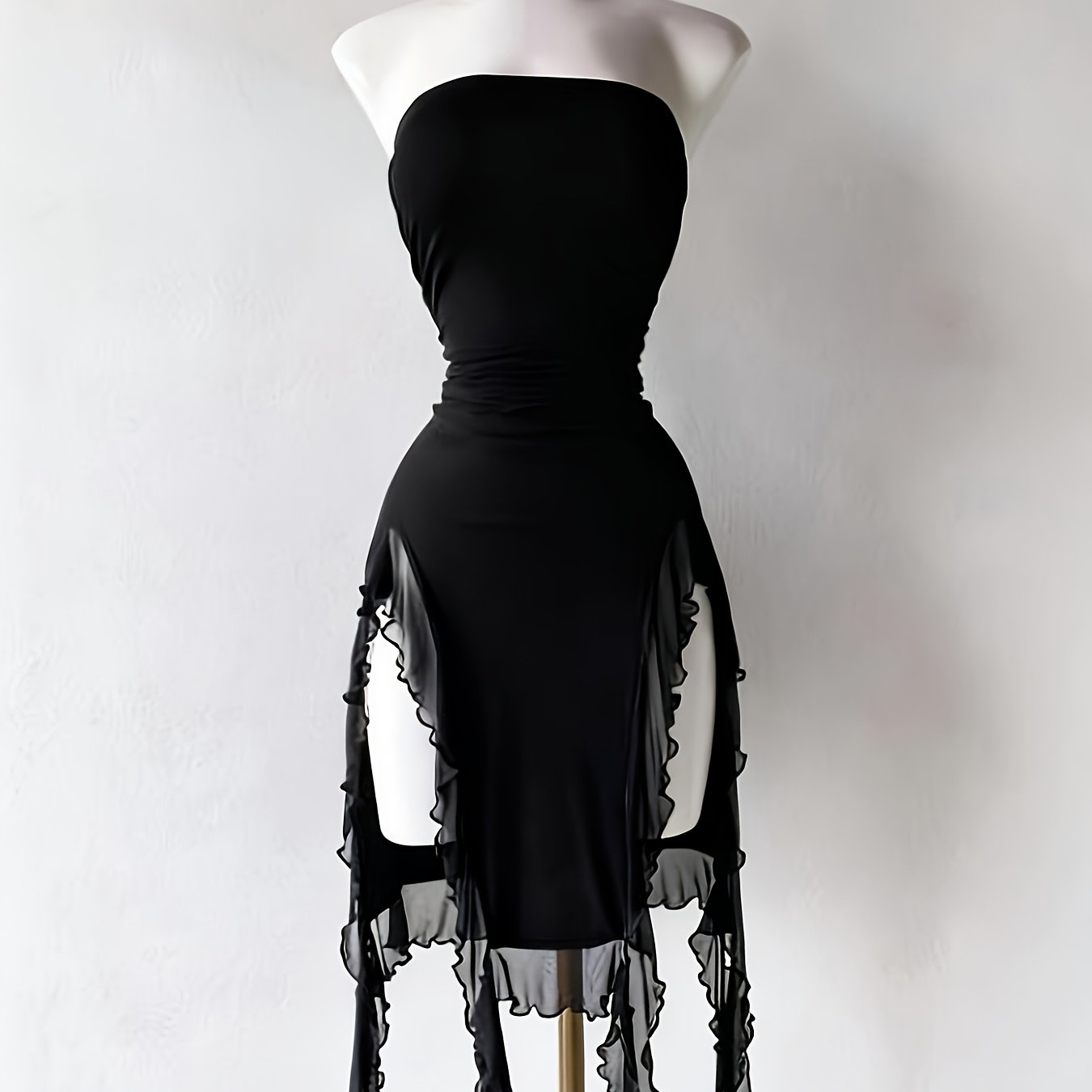 TEMU Women's Gothic Style Black Bodice Dress, Dark Bodice Skirt, Fit With Irregular Tulle Hem, Suitable For Gothic Looks, Dark Parties, Vintage