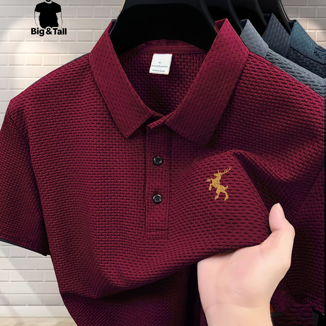 TEMU Polo de manga corta holgado para hombre de talla grande, camiseta con cuello, camisa de golf, tejido elástico , y transpirable, diseño con