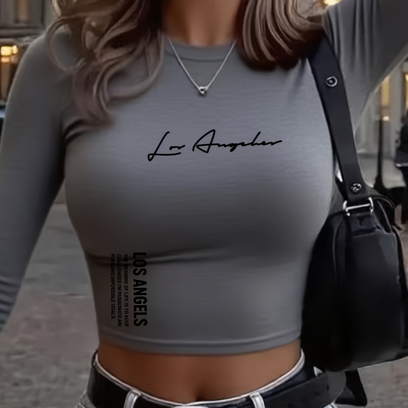 TEMU Los Angelsthe Is To Accechallenges.i'm Abpursuing Goals Pattern 2d Double-sided Printing Y2k Sweet Cool Spicy Slim Long-sleeved T-shirt, Classic