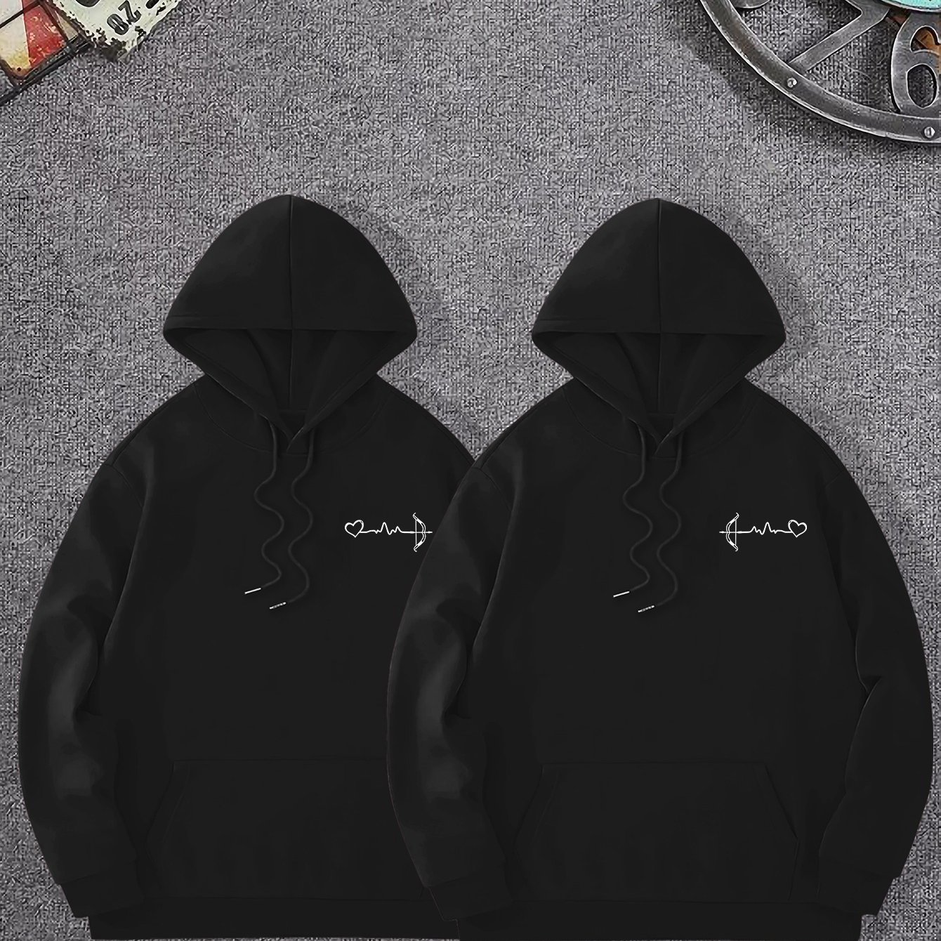 TEMU Hooded Sweatshirt And Drawstring Hoodie With , 2pcs
