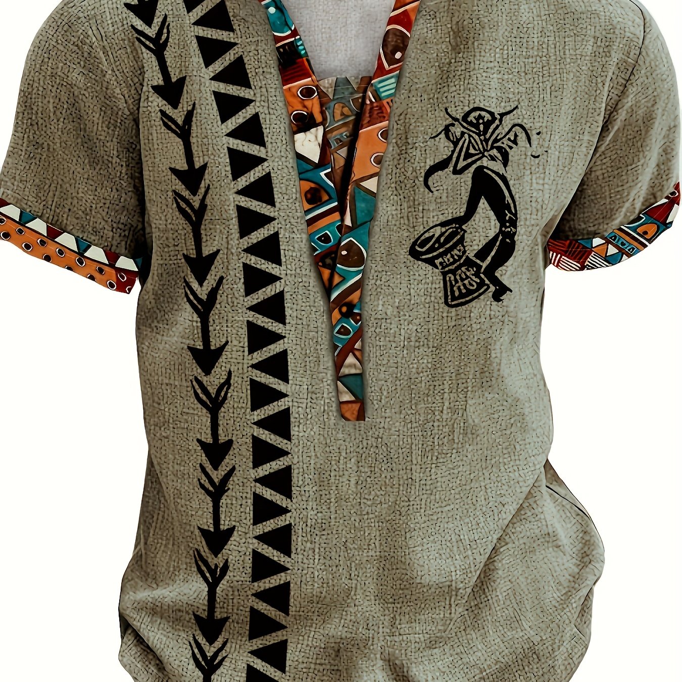 Image of Men's Summer Khaki Shirts Ethnic Style, Perfect For Casual Wear And Vacations In Europe And America Wrinkle-resistant