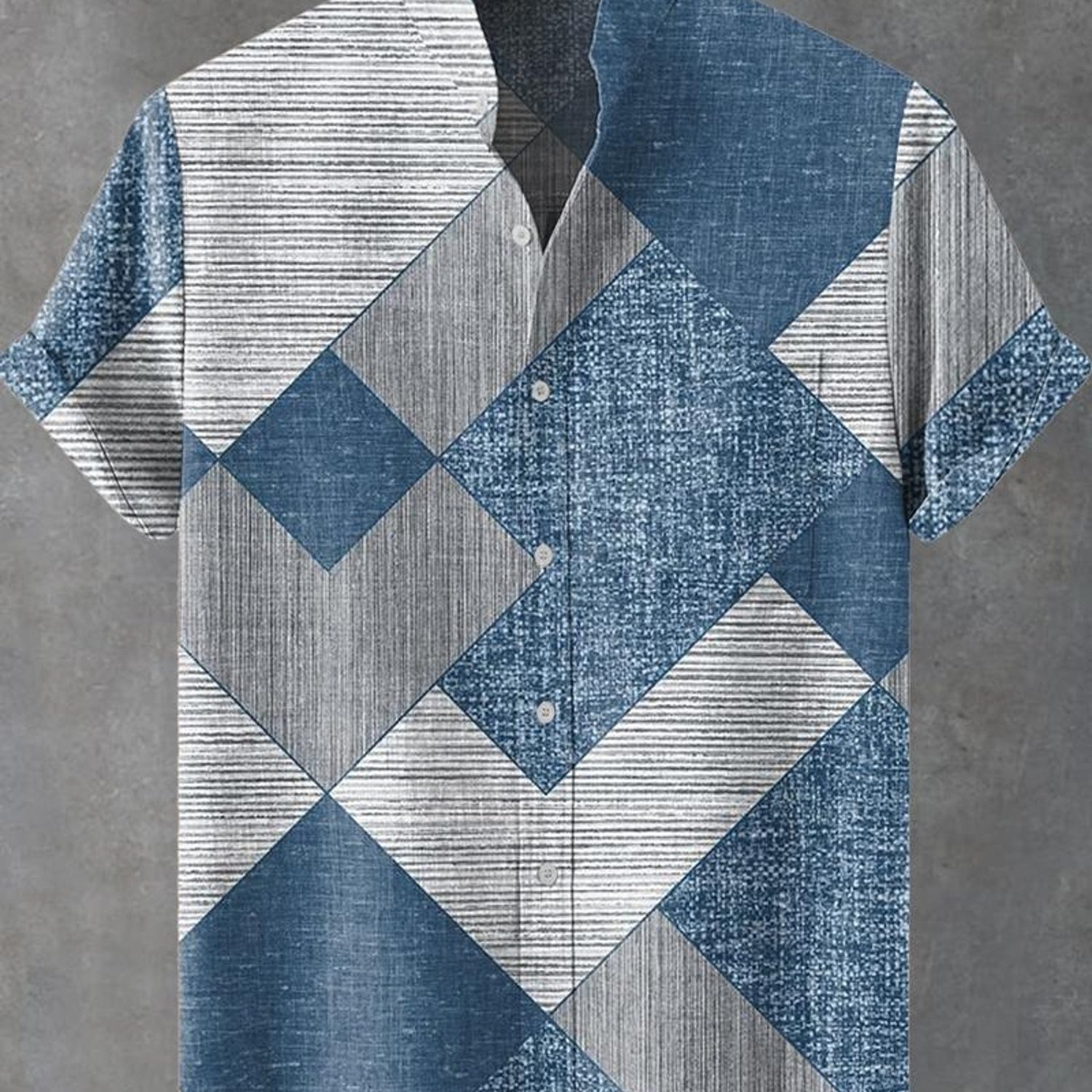 Men's Short-sleeved Shirt, Geometric Pattern, Mixed Colors , Casual Stylish, Display