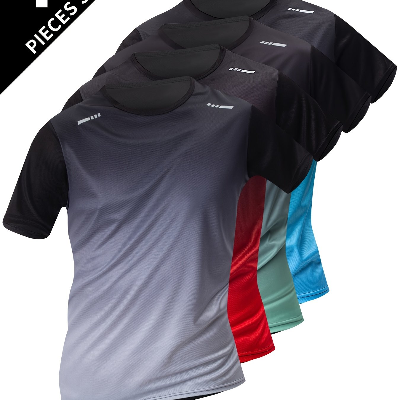 TEMU 4pcs Men's Breathable Quick-dry T-shirts - Gradient Color Short Sleeve Round Neck Tees Moisture-wicking Sportswear With Ombre Design, Shirts,