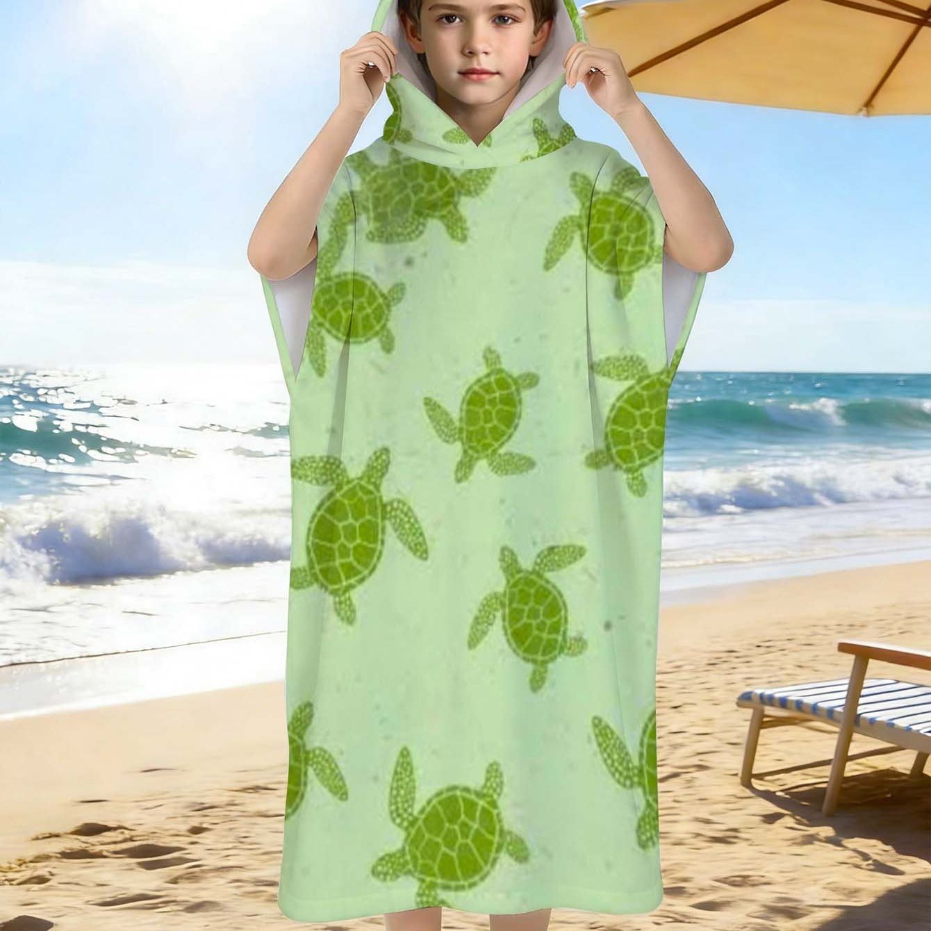 TEMU 1pc Print Beach Hooded Towel, Upgraded 350gsm Fabric, Suitable For Teenagers, Super Comfortable, Lightweight And Durable, With Design, Swimming,