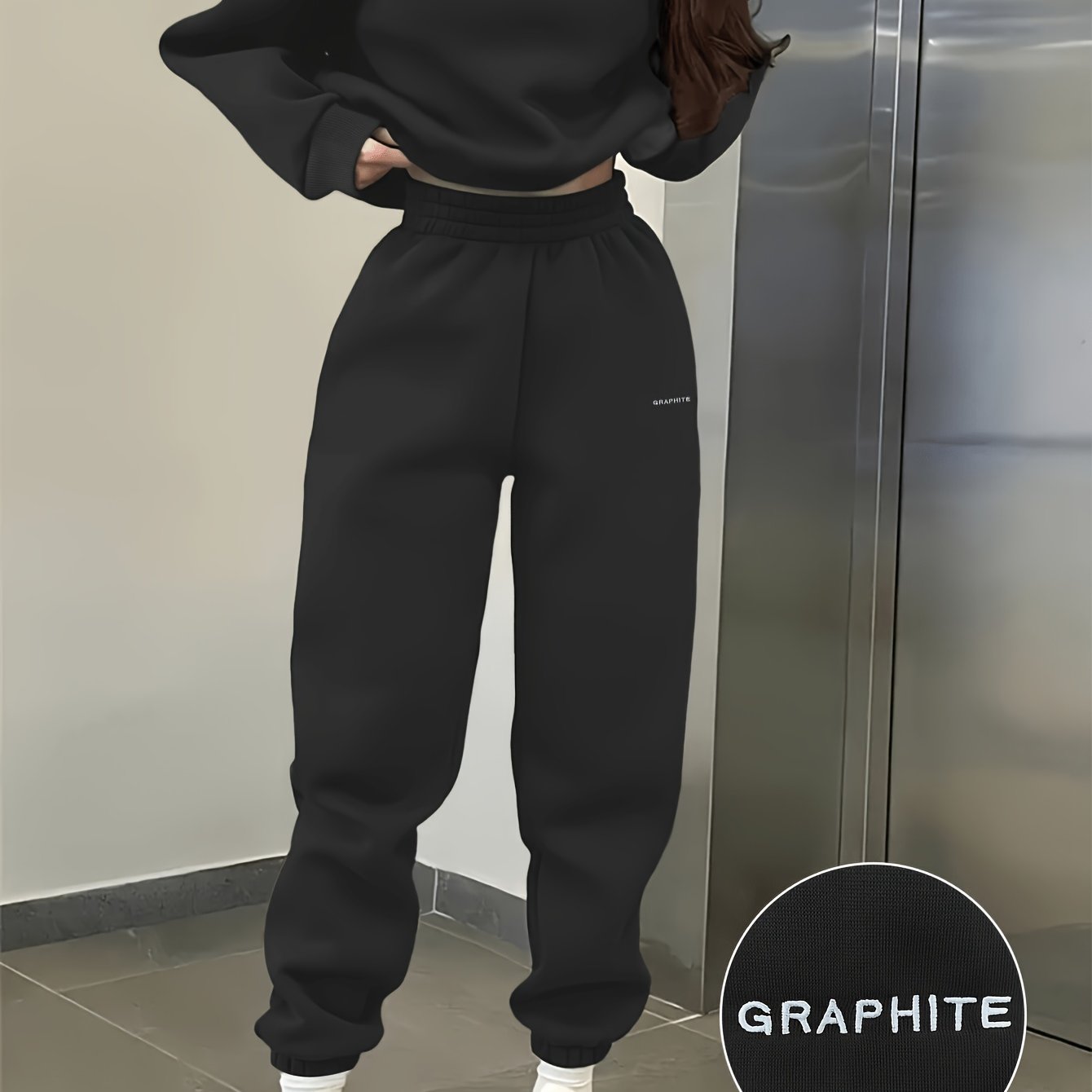 TEMU Spring And Autumn Women's Fashion Casual Athletic Loose Sweatshirt Pants Set Embroidery Letter Design Indoor Outdoor Wear Clothing Sweatshirt