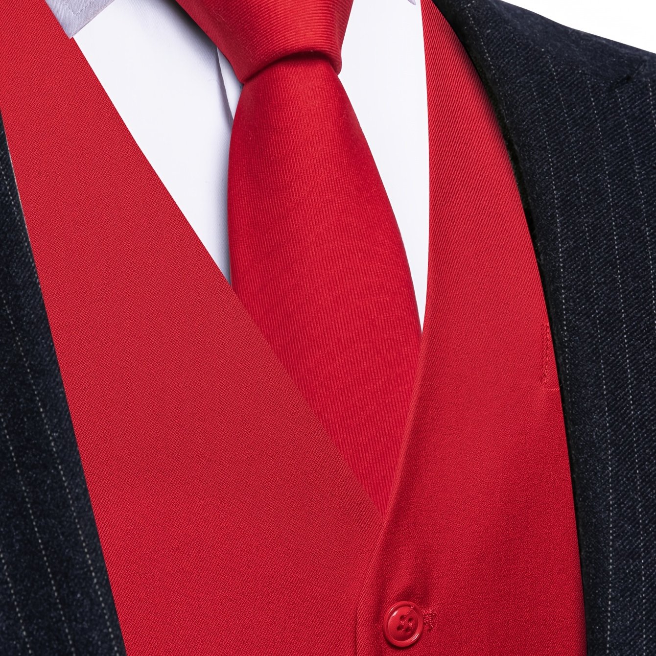 Image of Men's Red Dress Vest Set: Includes A Solid Waistcoat And A Coordinating Necktie For Formal Events, Weddings, And Business Occasions