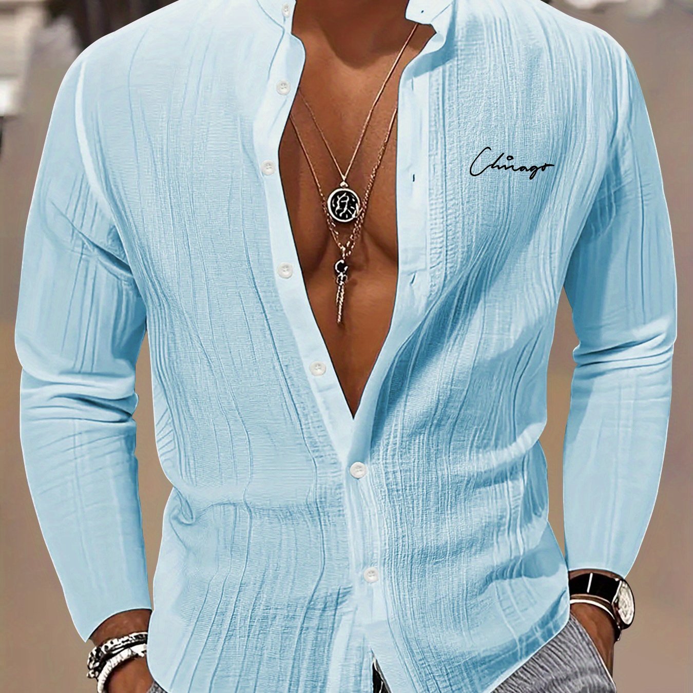 TEMU Chemise à col et manches longues pour homme - Haut de costume à boutons pour formelles et décontractées | Chemise de bureau et décontractée