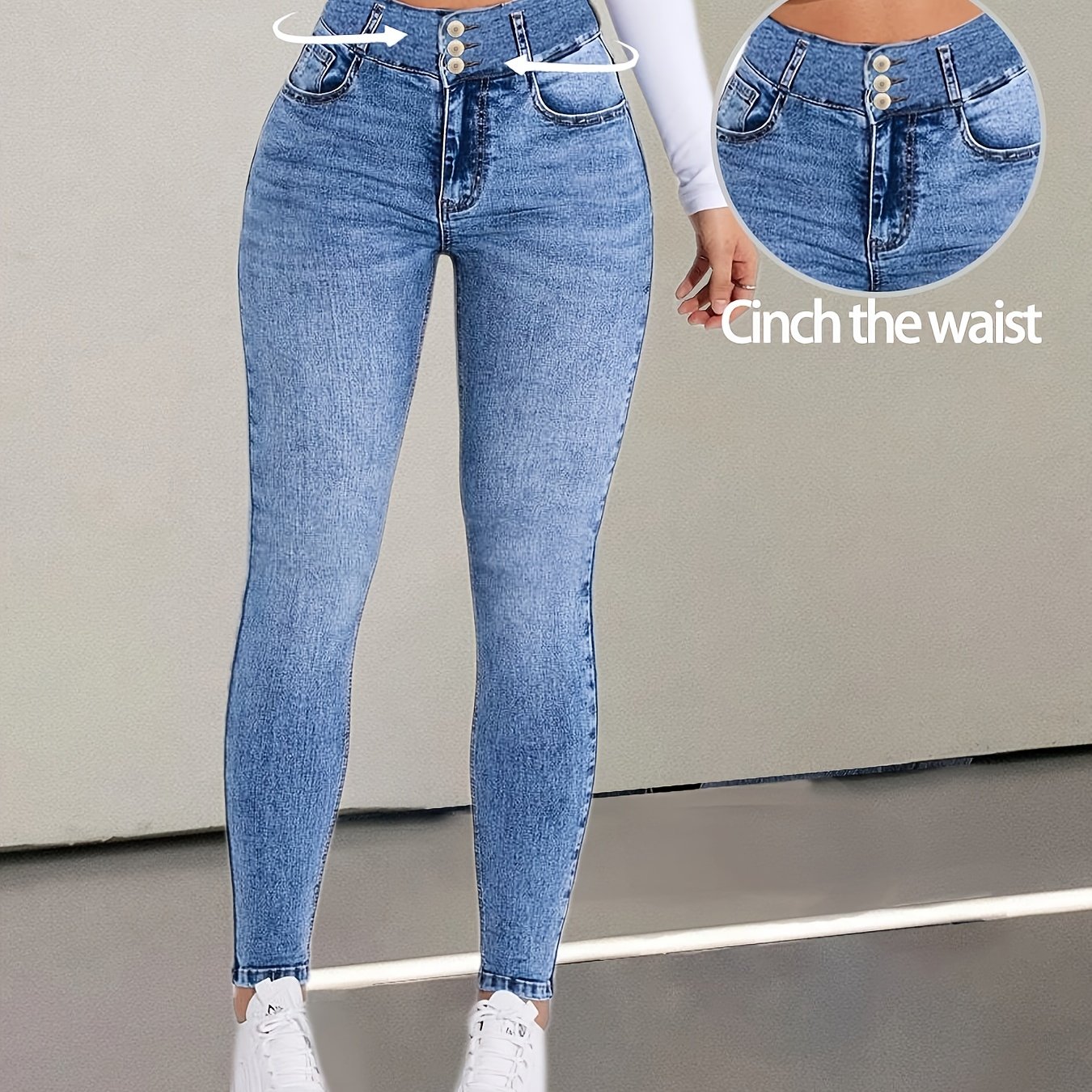 Snowflake--button Fly Skinny High-waist -lifting Ankle Pants