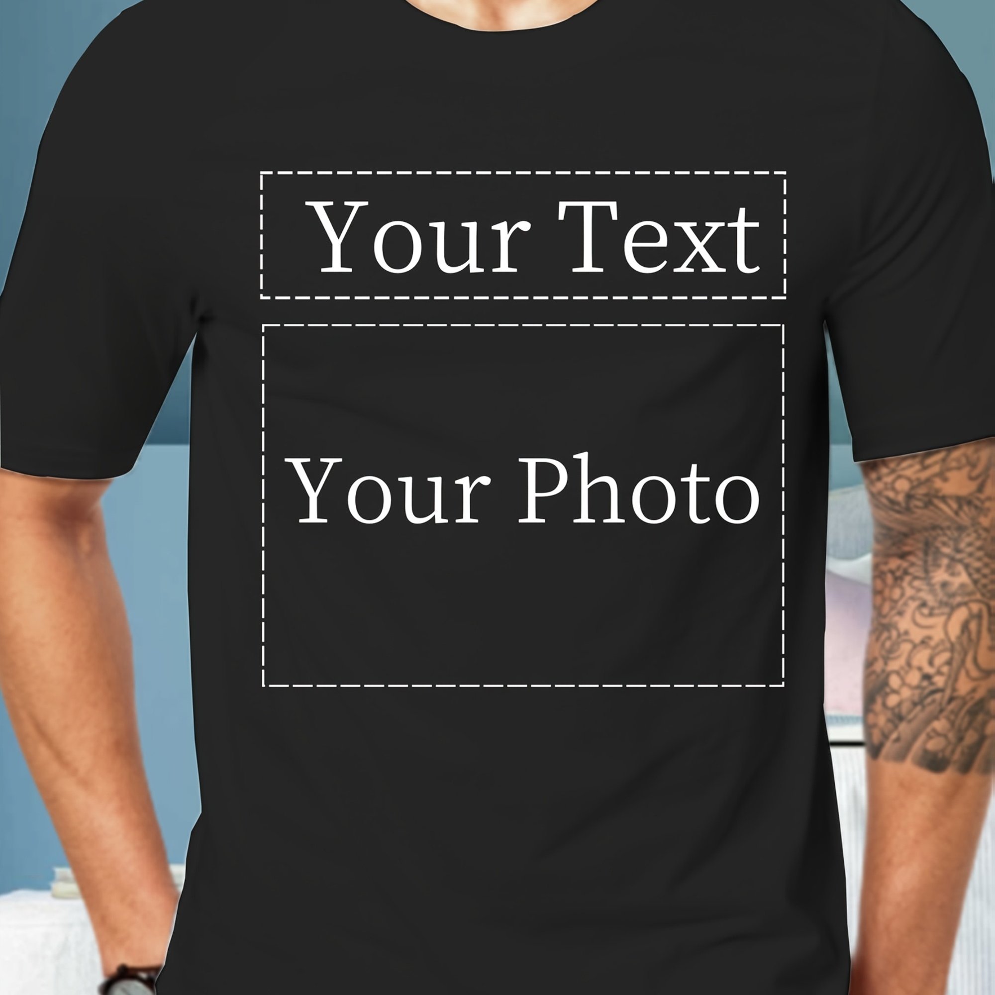 1 Men's T-shirt With Your Own Text & Photo Personalization - Logo/design, Bulk Order Compatible For , Machine Washable Crew Neck Short Sleeve Shirts Events, Corporate Branding & Casual Attire