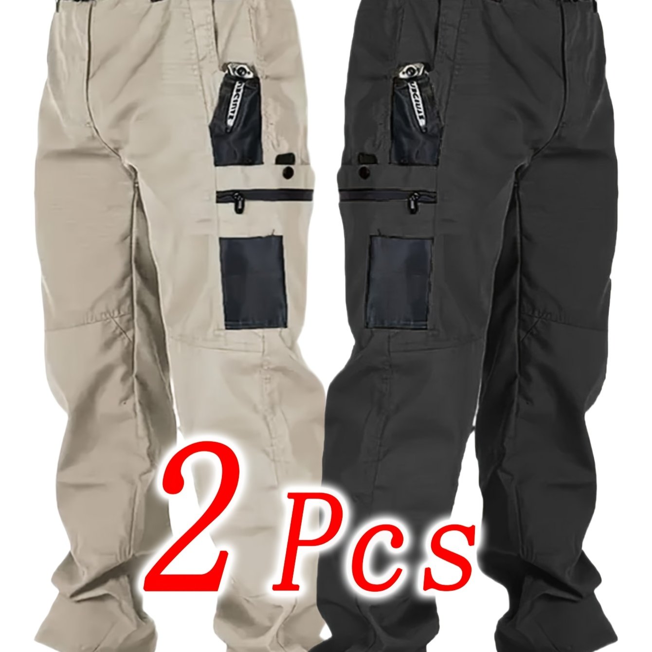 2pcs Men's Tactical Pants - Heavy-duty, Adjustable Belt & Multi-, Durable Outdoor Pants For Hiking, Hunting, Climbing, Casual Wear