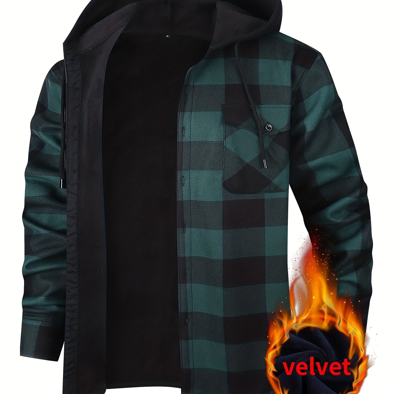 TEMU ! Men's Hooded Plaid Button Loose Fitting Long Sleeved Shirt With Flannel European And American Sizes, Double Pocket Lining, Plush And Thickened