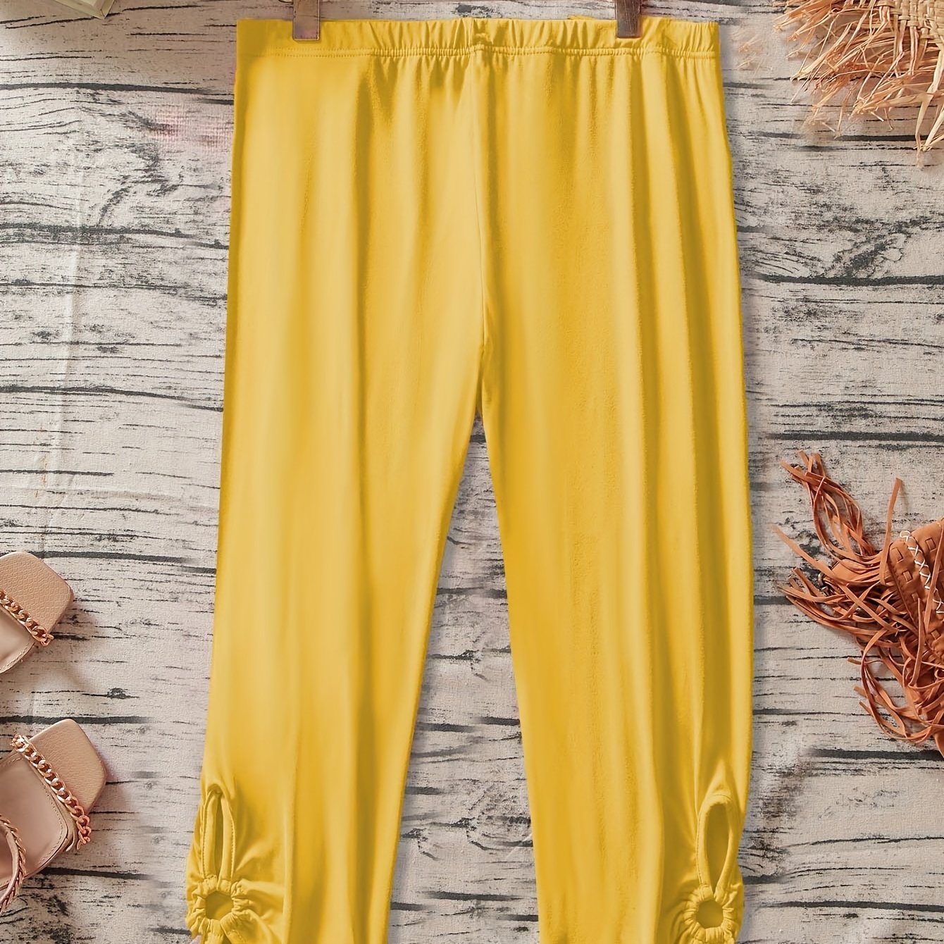 TEMU Plus Size, Plus Size Solid Color Stretch Pants - Wide-look Fit Casual Wear Suitable For, & Casual Attire - Spring Summer Fall Comfortable
