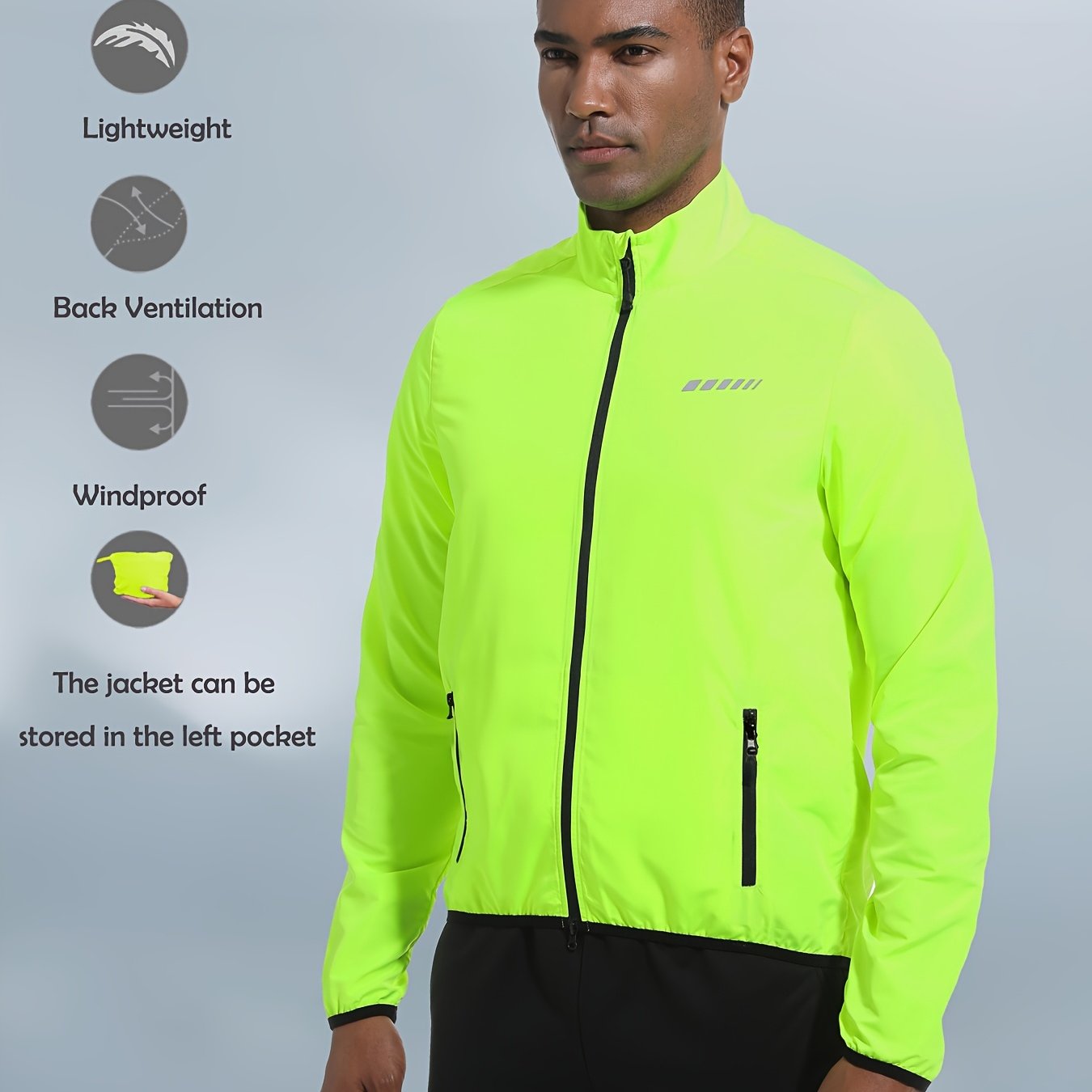 Image of Windproof Lightweight Men's Cycling Jacket - Quick-dry, Breathable Jacket, Zippered Pockets Biking, Running, Outdoor Sports - Spring/summer/fall, Cycling Accessories, Cycling Gear, Sleek Sporty Design