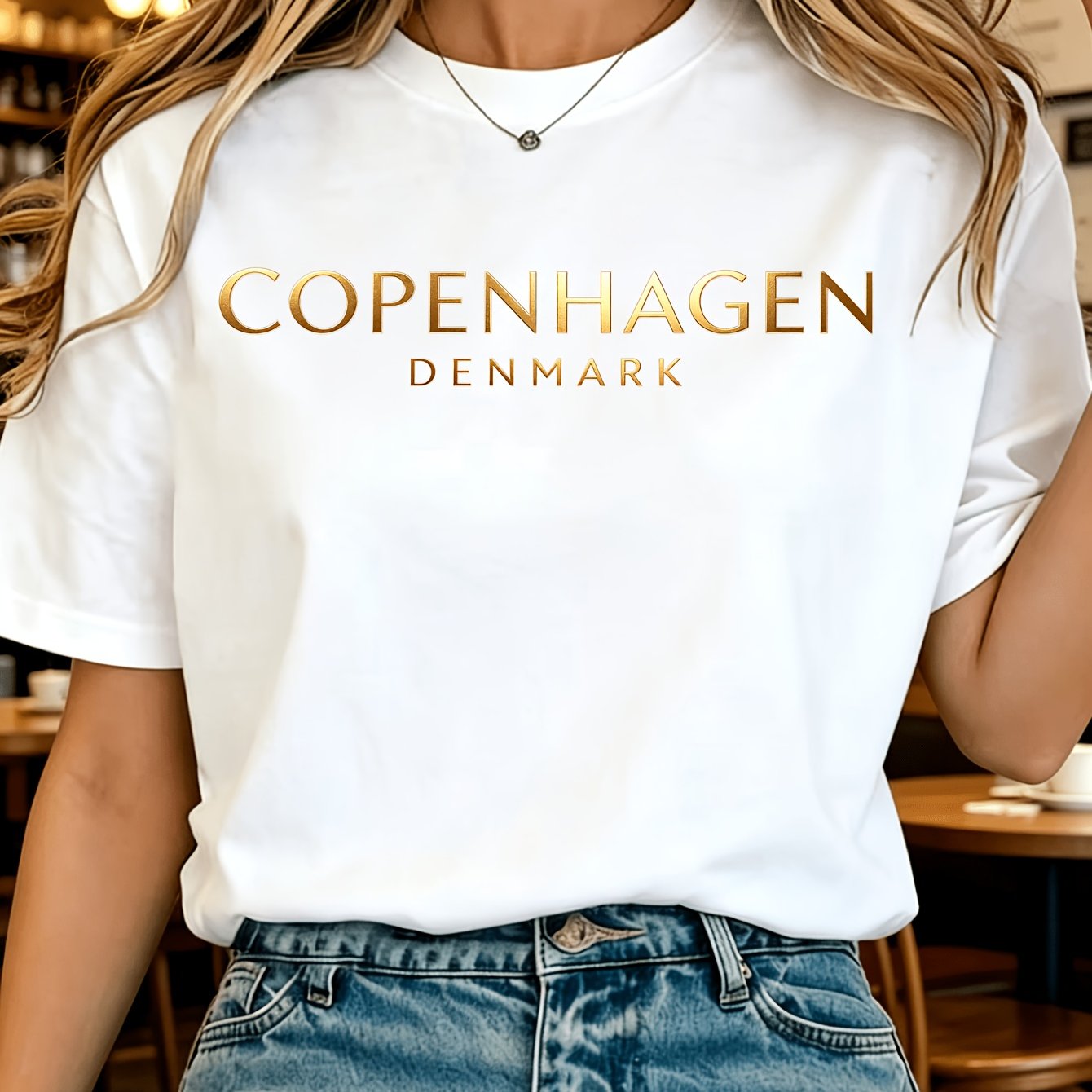 TEMU Women's Copenhagen Denmark Letter Print T-shirt, Short Sleeve Round Neck Casual Top, Regular -season Wear, Comfortable Daily Shirt, Easy Style,