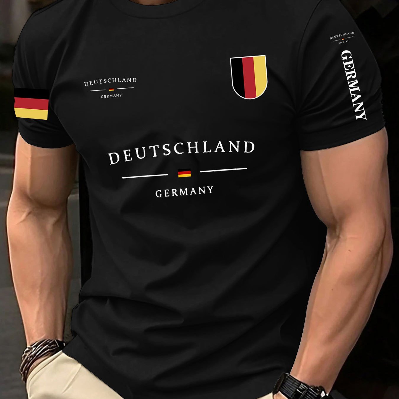 TEMU German Flag Element Print Short Sleeve Men's T-shirt Running Athletic Shirt Print Neck Unisex Shirt Fashion Trendy Summer Party Short Sleeve