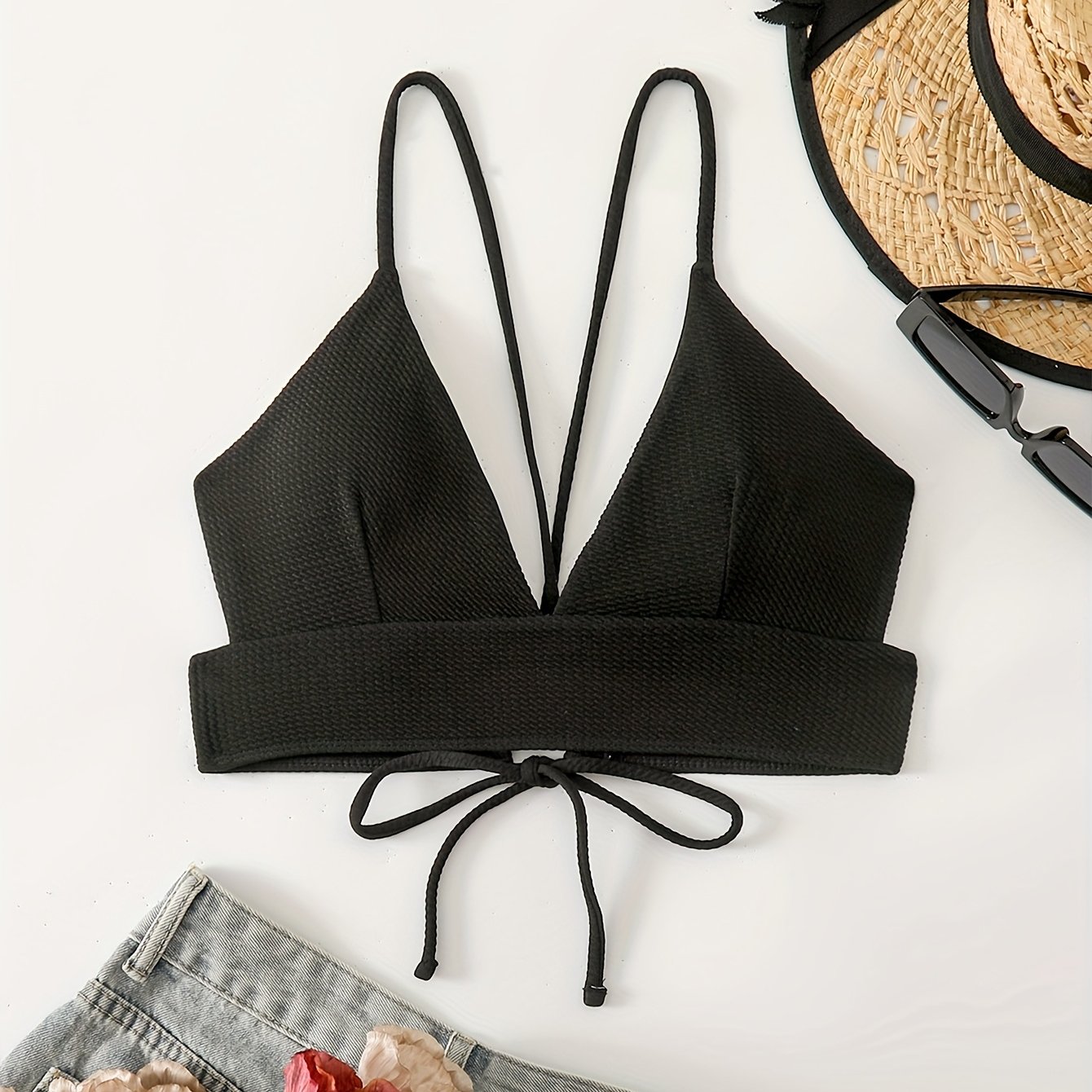 TEMU Fashionable Sexy Double-sided Specialty Fabric High-stretch Comfortable Drawstring Women's Bikini Top