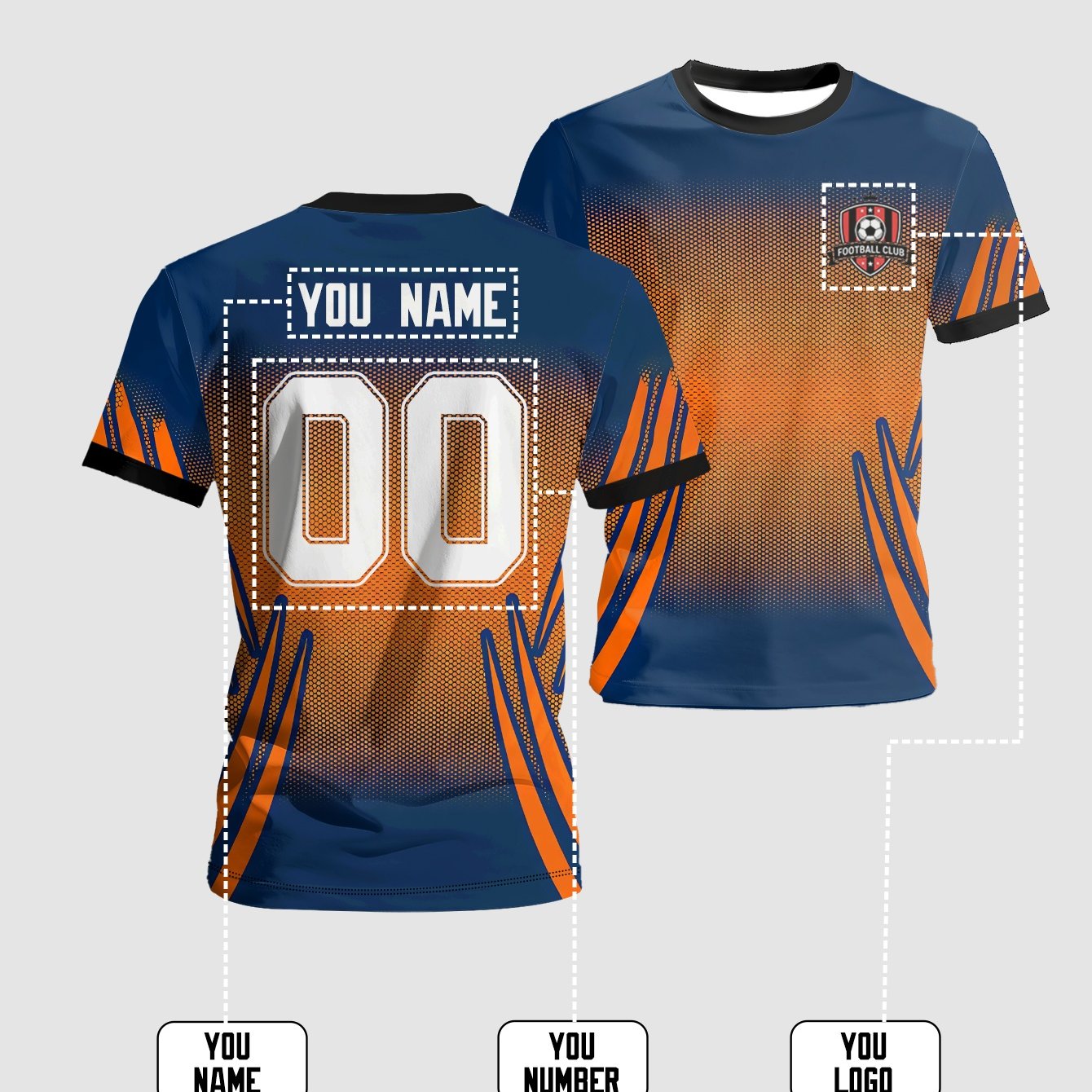 TEMU Men's Custom Basketball & Soccer Jersey - Name/number/logo Suitable For Uniforms, Dark Blue With Orange/, Machine Washable Short-sleeve Jersey