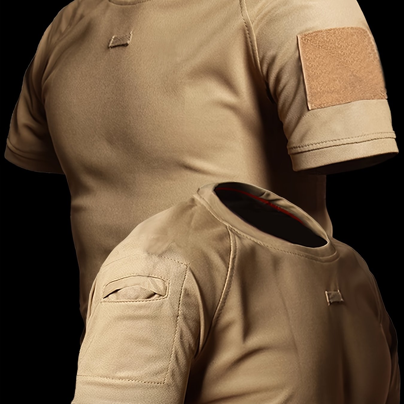 Image of Men's Quick-dry Breathable Short Sleeve T-shirt - Moisture-wicking Olive With Sleeve Patches, Regular Fit For Gym, Hiking, Outdoor Sports & Casual Wear, Gym Apparel, Shirt, Shirt