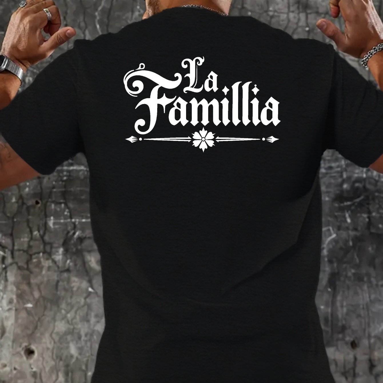 TEMU Men's T-shirt Featuring An Exquisite Gothic-style "" Font Design