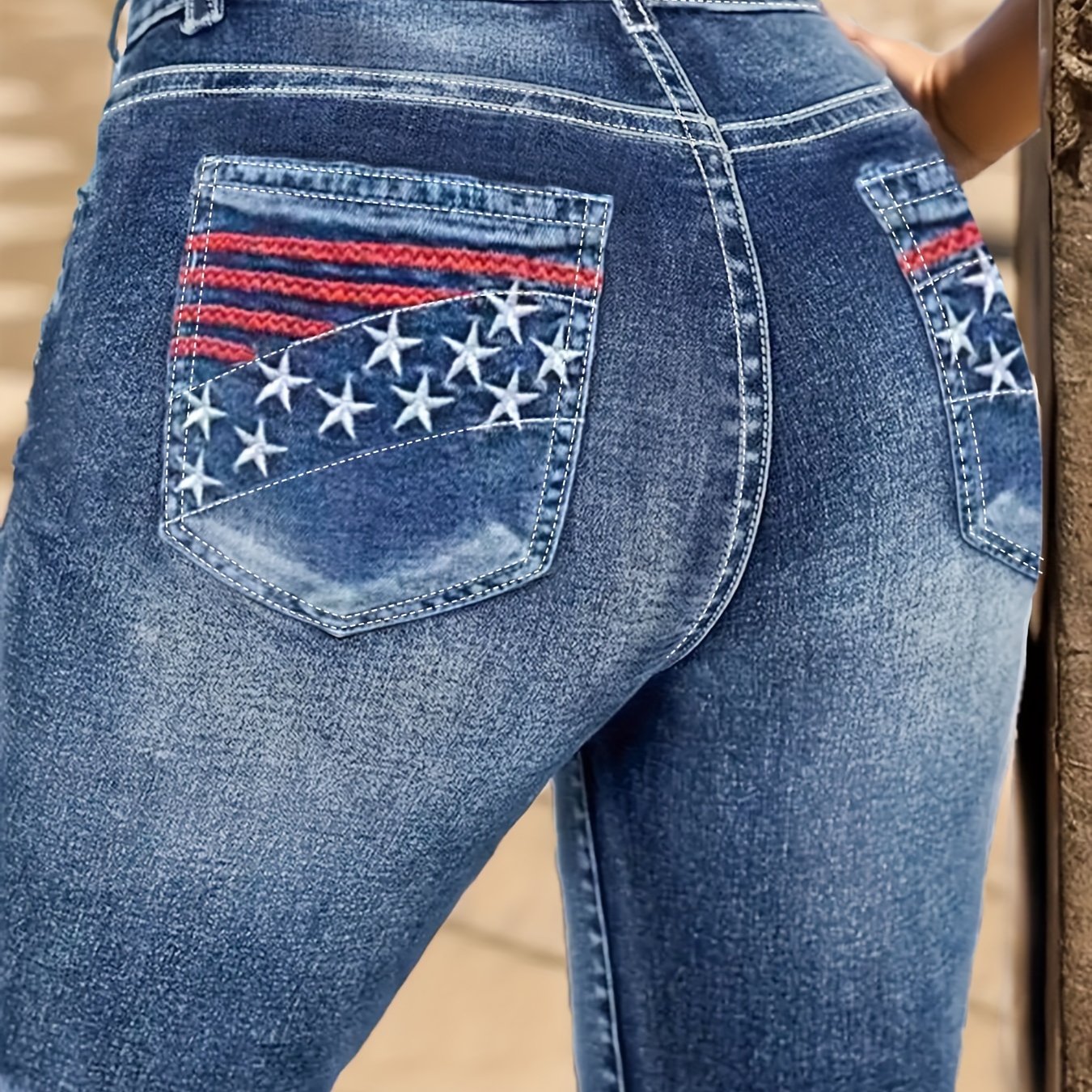 Image of Vintage-inspired High-waist Denim Shorts For Women - Stretchy, Embroidered Design, Hem, Machine Washable