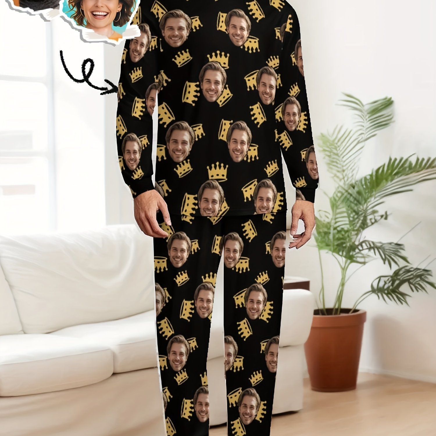 TEMU Conjunto de Pijama para Hombre YY, Rostro Personalizado, Ropa de Dormir Cómoda, Foto de Rostro Personalizada, Conjunto de Larga, Pijamas