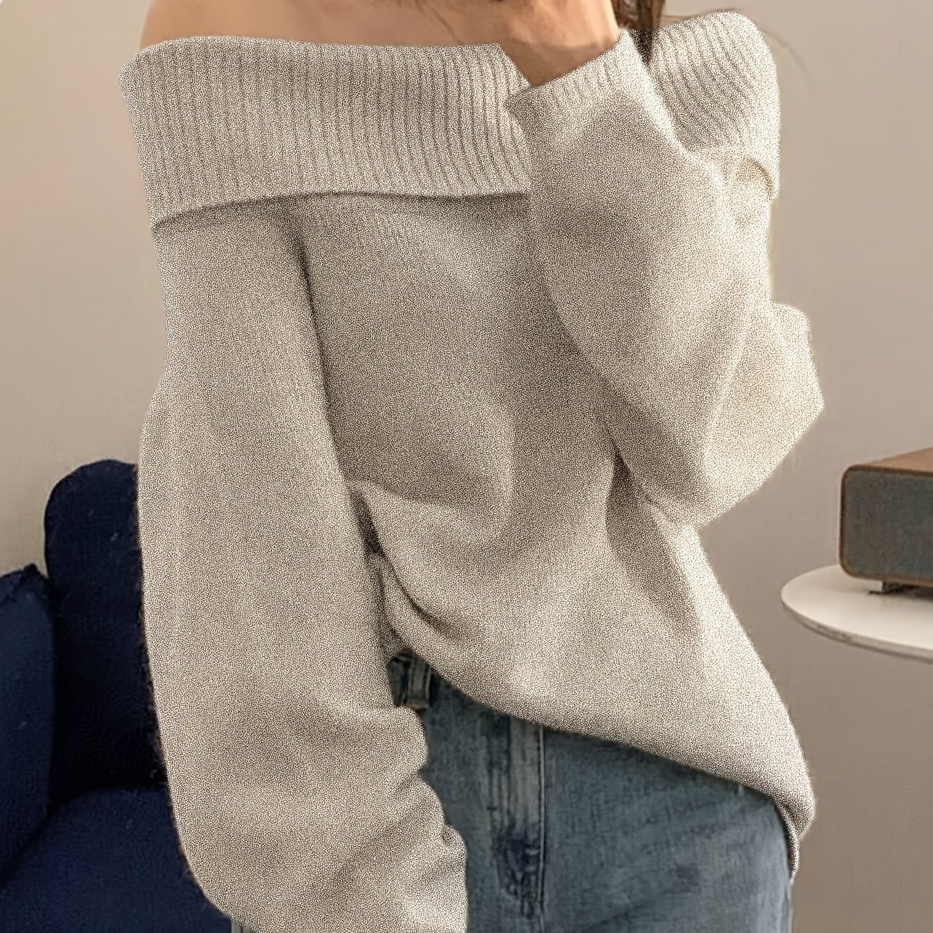 TEMU Women's Autumn Winter Casual Fashion Korean Style Gentle Elegant Easy Solid -shoulder Temperament Daily All-match Texture Premium Heavy Work